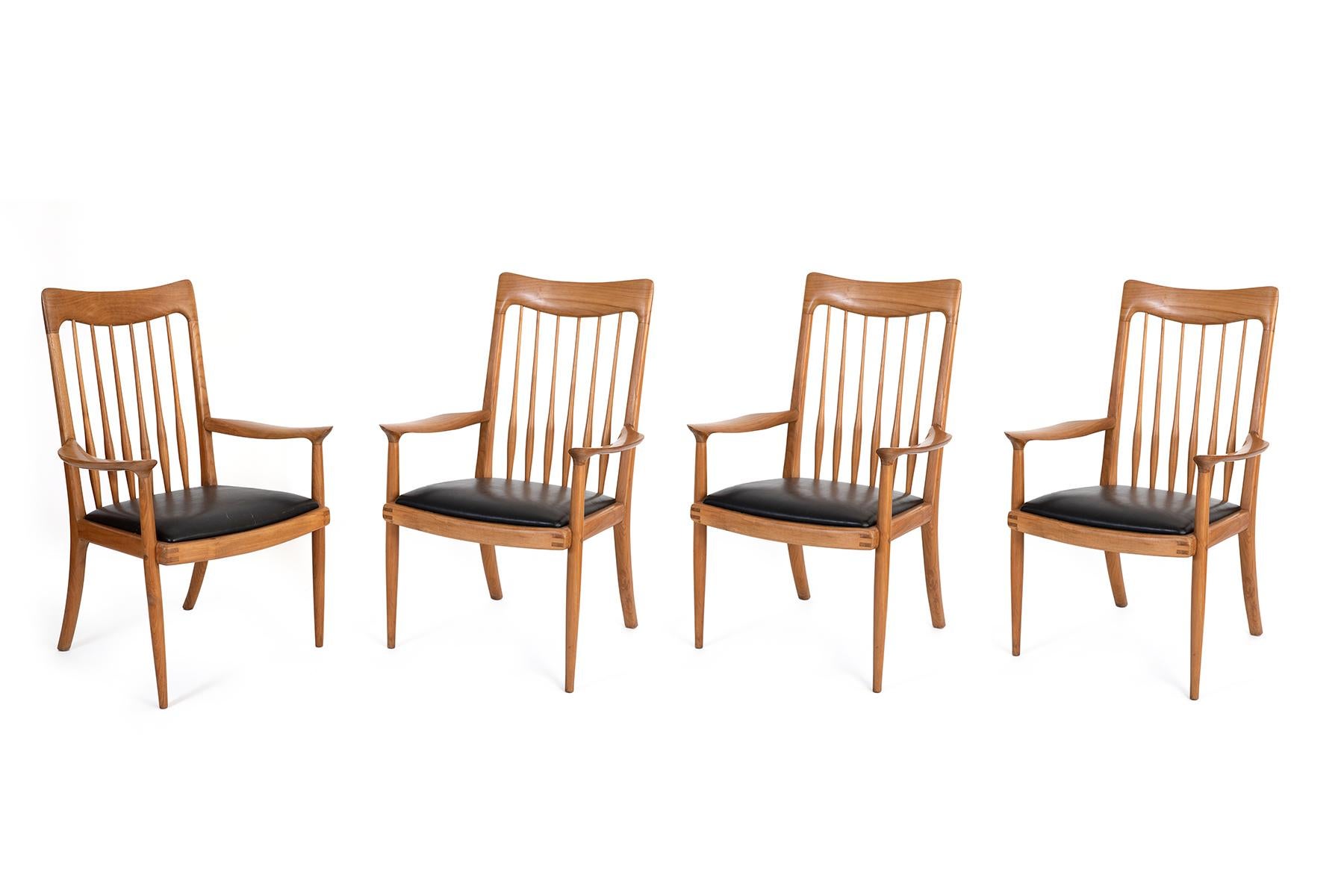 John Nyquist Walnut & Leather Chairs Reminiscent of Sam Maloof 1