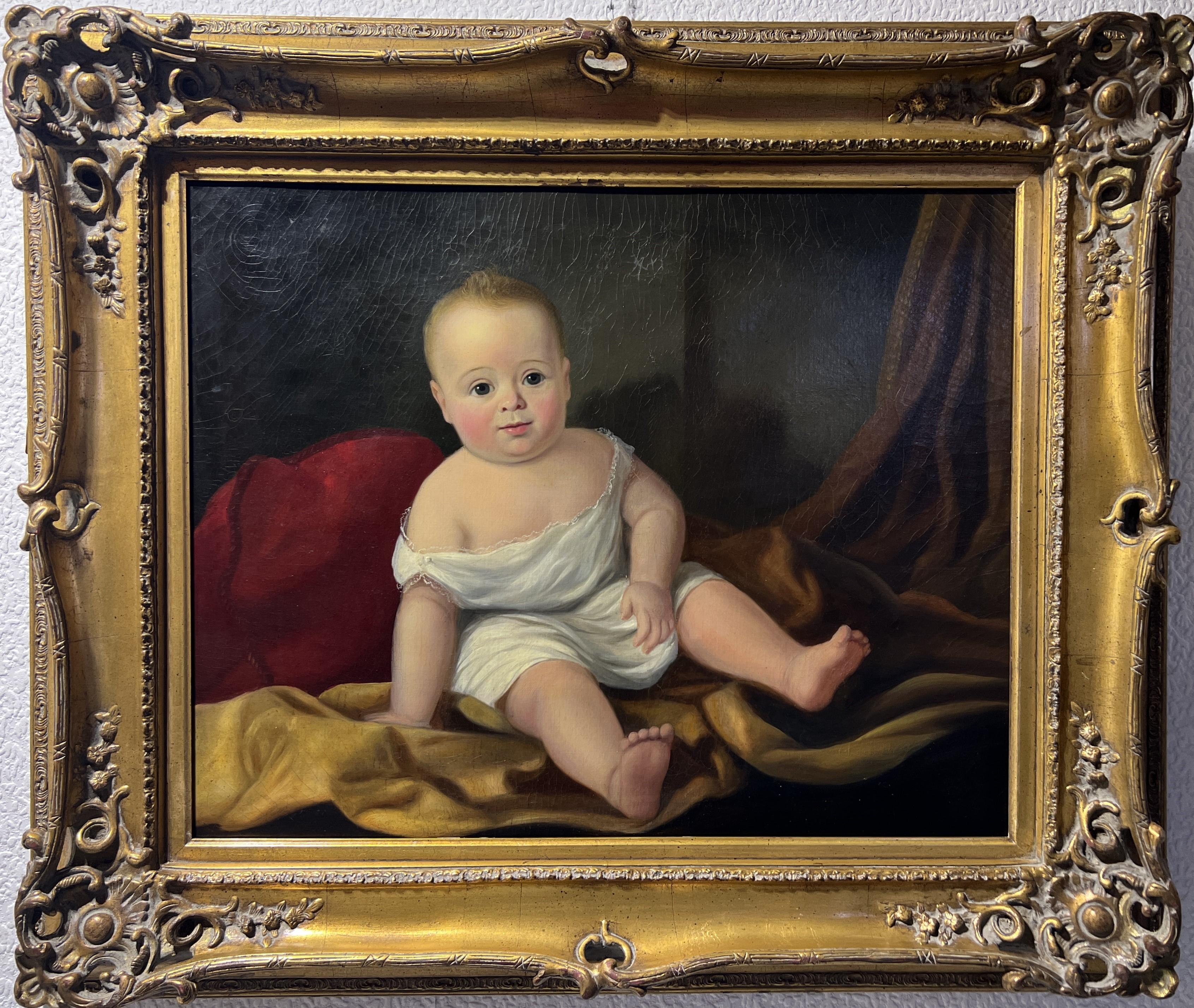 Up for sale is an original antique 1864 oil painting on canvas by Famous American Artist John O'Brien Inman (1828-1896), depicting a portrait of a seated baby. 

Signature on verso "Painted by Jho. O'B Inman Portlana Jan 18th 64"

The painting is in