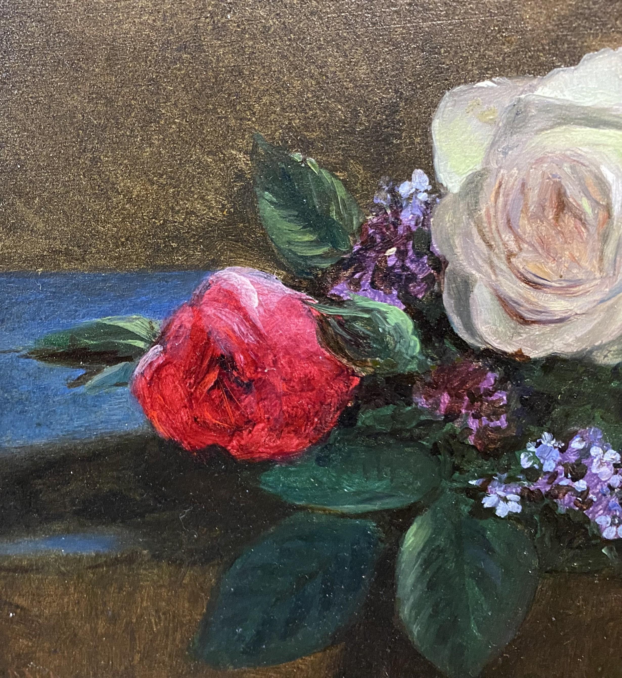 Stilleben mit Rosen (Braun), Still-Life Painting, von John O'Brien Inman