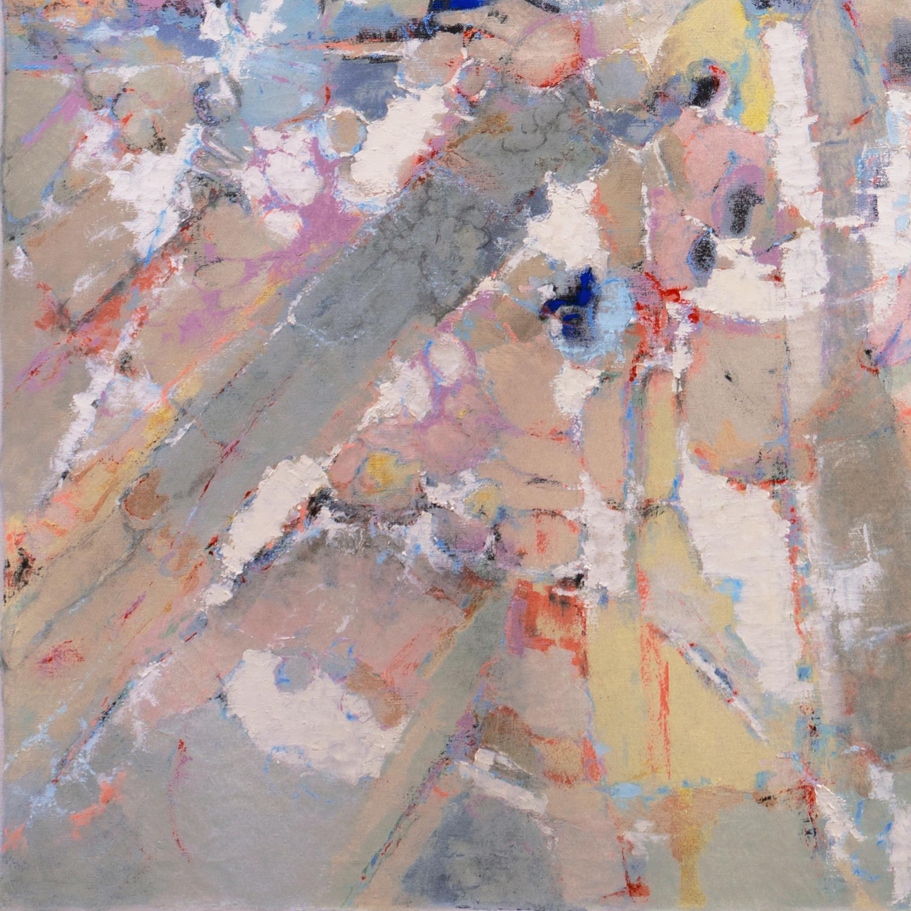 Signed in lower right, 'J. Offutt' for John Offutt (American, 20th century) and dated 1987.

A very substantial American School Abstract oil comprising contiguous and overlapping areas of rose, teal, aqua and parchment radiating from the center of a