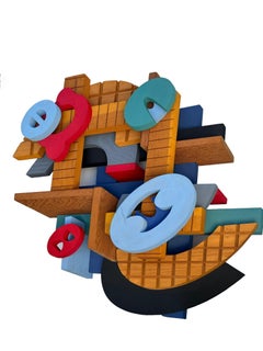 Large Abstract Wood Sculpture Colorful Wooden Painting John Okulick Wall Hanging