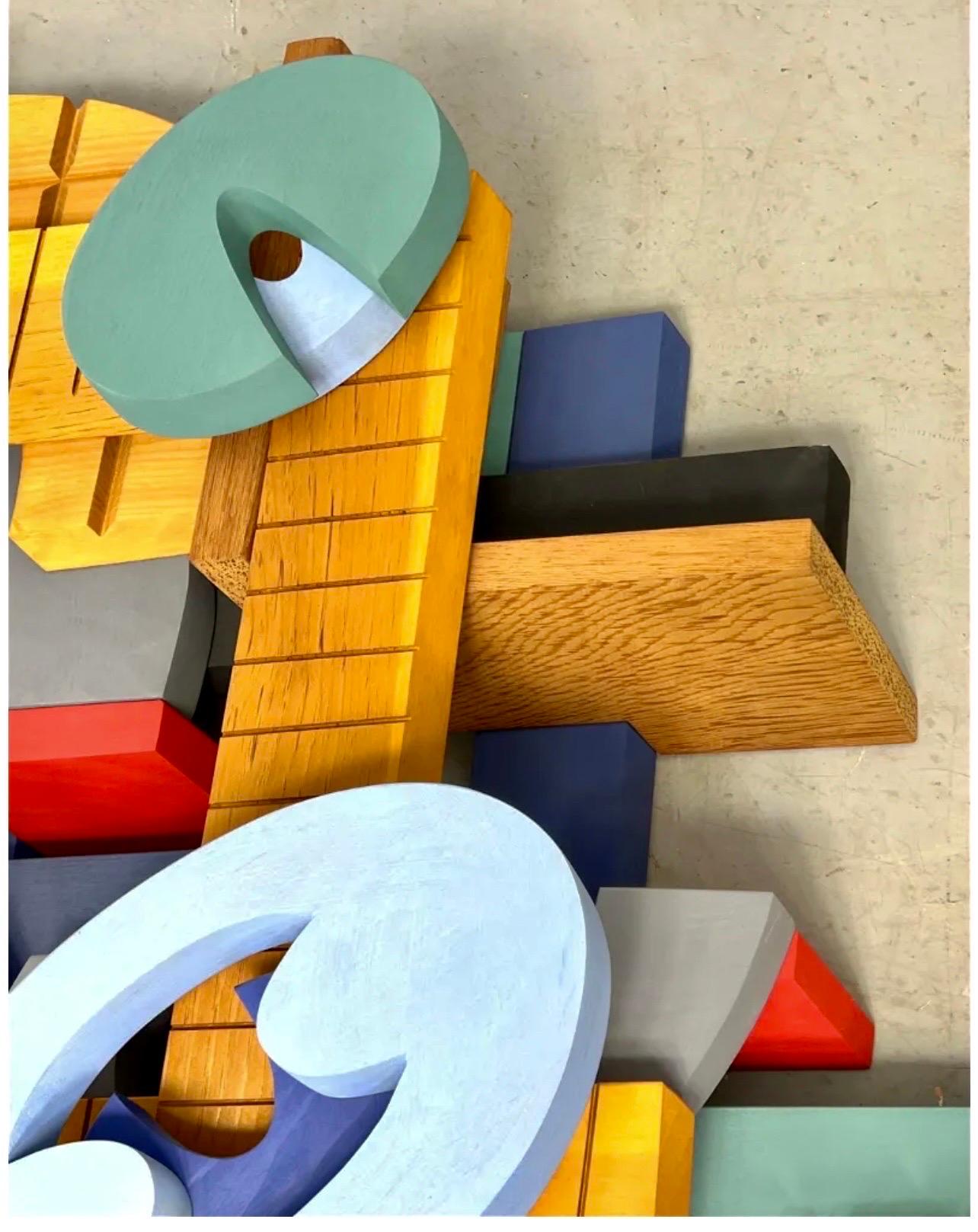 Large Abstract Wood Sculpture Colorful Wooden Painting John Okulick Wall Hanging For Sale 4