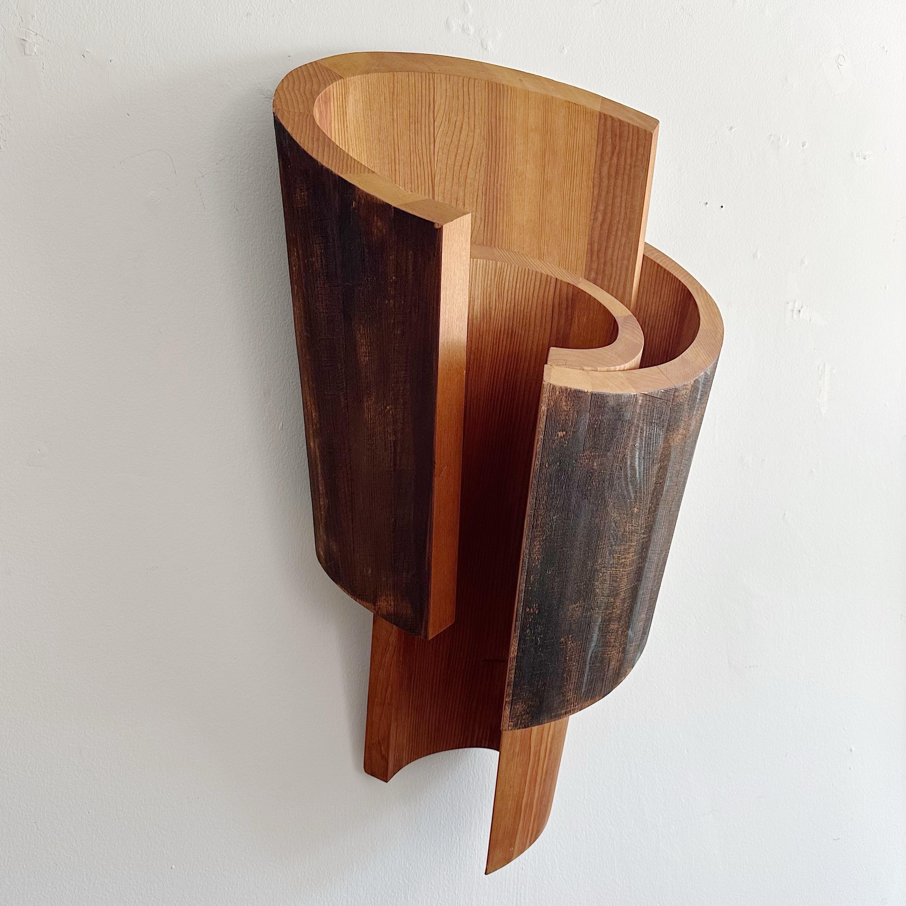 John Okulick (American, born 1947) wooden abstract curved sculpture titled 