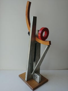 John Okulick, Abstract Sculpture, Wood, Aluminum, Mix "Podium" 1999 Label