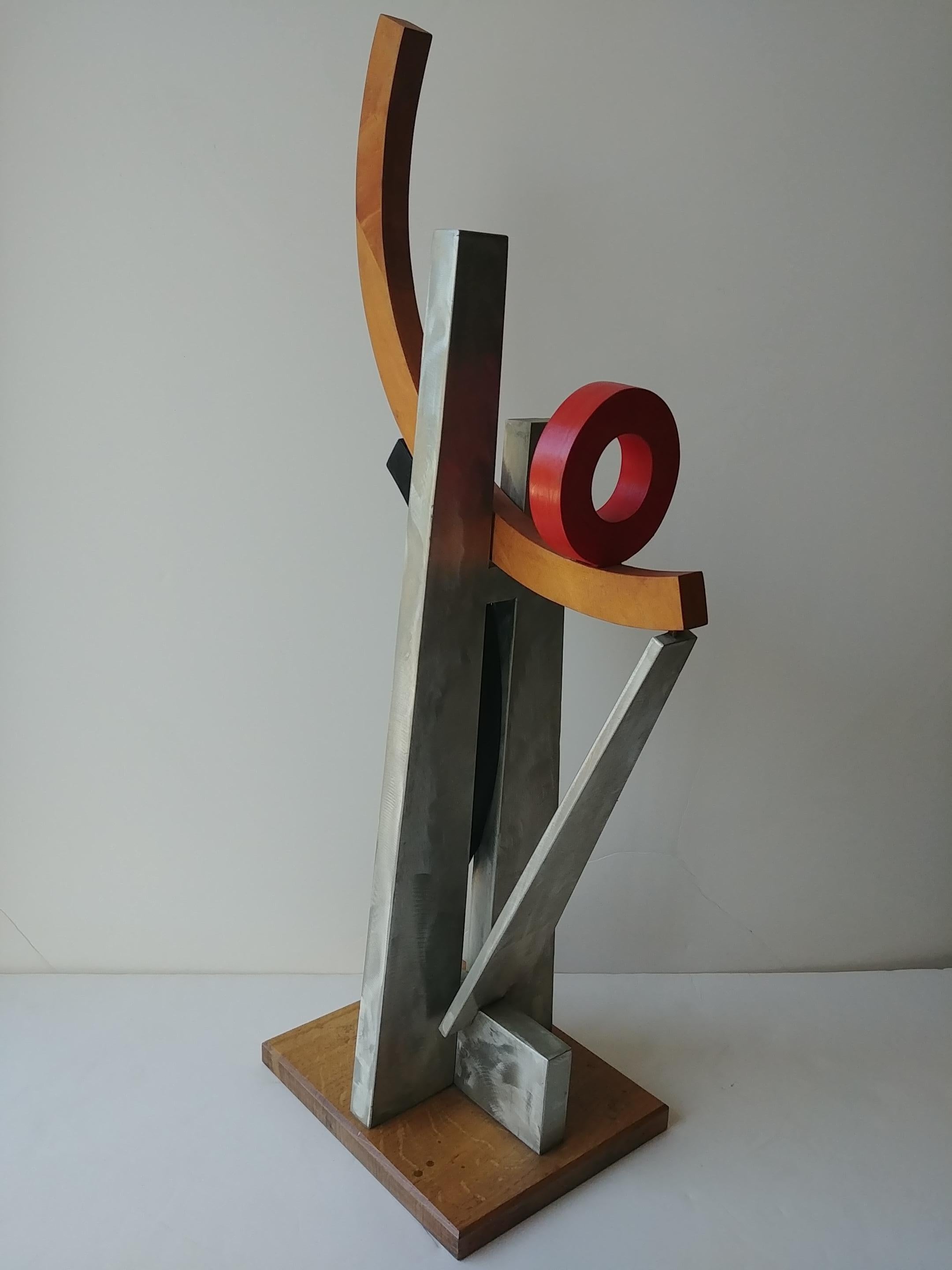 American John Okulick, Abstract Sculpture, Wood, Aluminum, Mix 