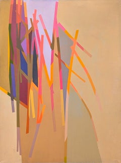 "Cumana" Colorful Cubist Tan, Orange, Pink, & Purple Geometric Abstract Painting