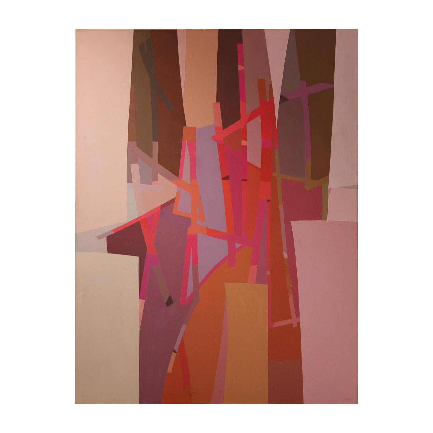 John O'Neil Abstract Painting - "Patacamaya" Cubist Pink Large Abstract