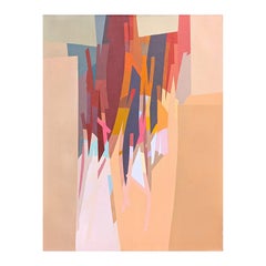 „Sakarya“ Buntes kubistisches abstraktes Gemälde in Hellbraun, Orange, Rosa, Rosa und Blau, geometrisch