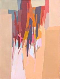 "Sakarya" Colorful Cubist Tan, Orange, Pink, & Blue Geometric Abstract Painting