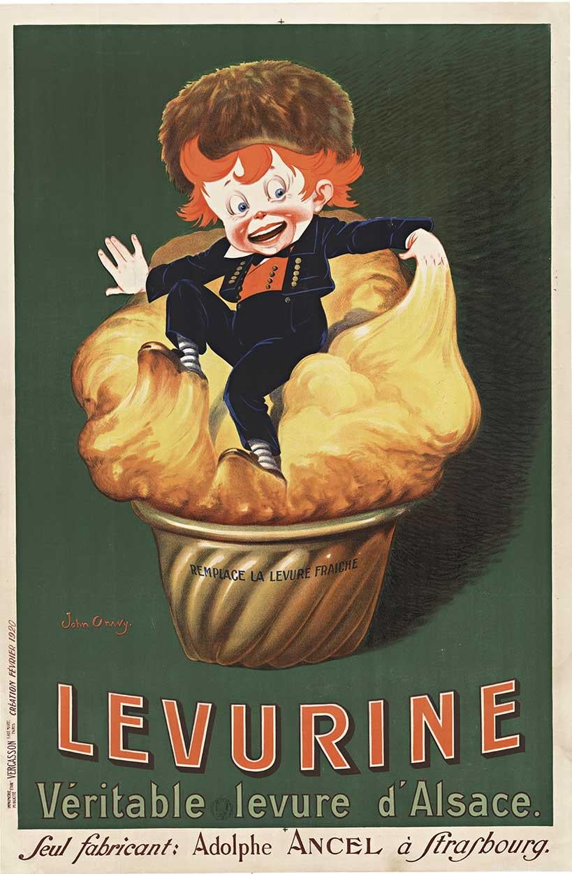 Poster d'epoca francese originale Levurine, litografia completa