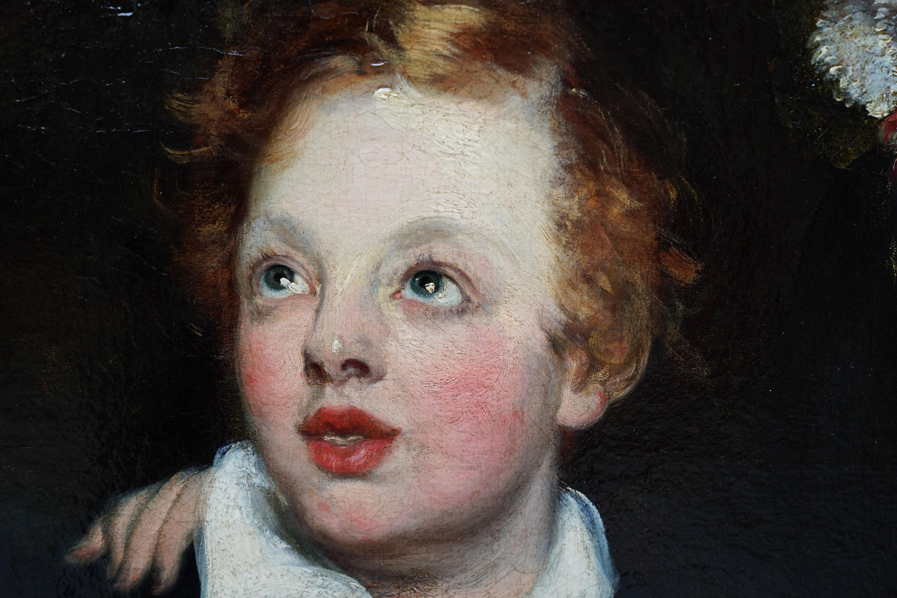 Portrait of Two Boys with a Bird - British 18th century Old Master oil painting - Black Portrait Painting by John Opie