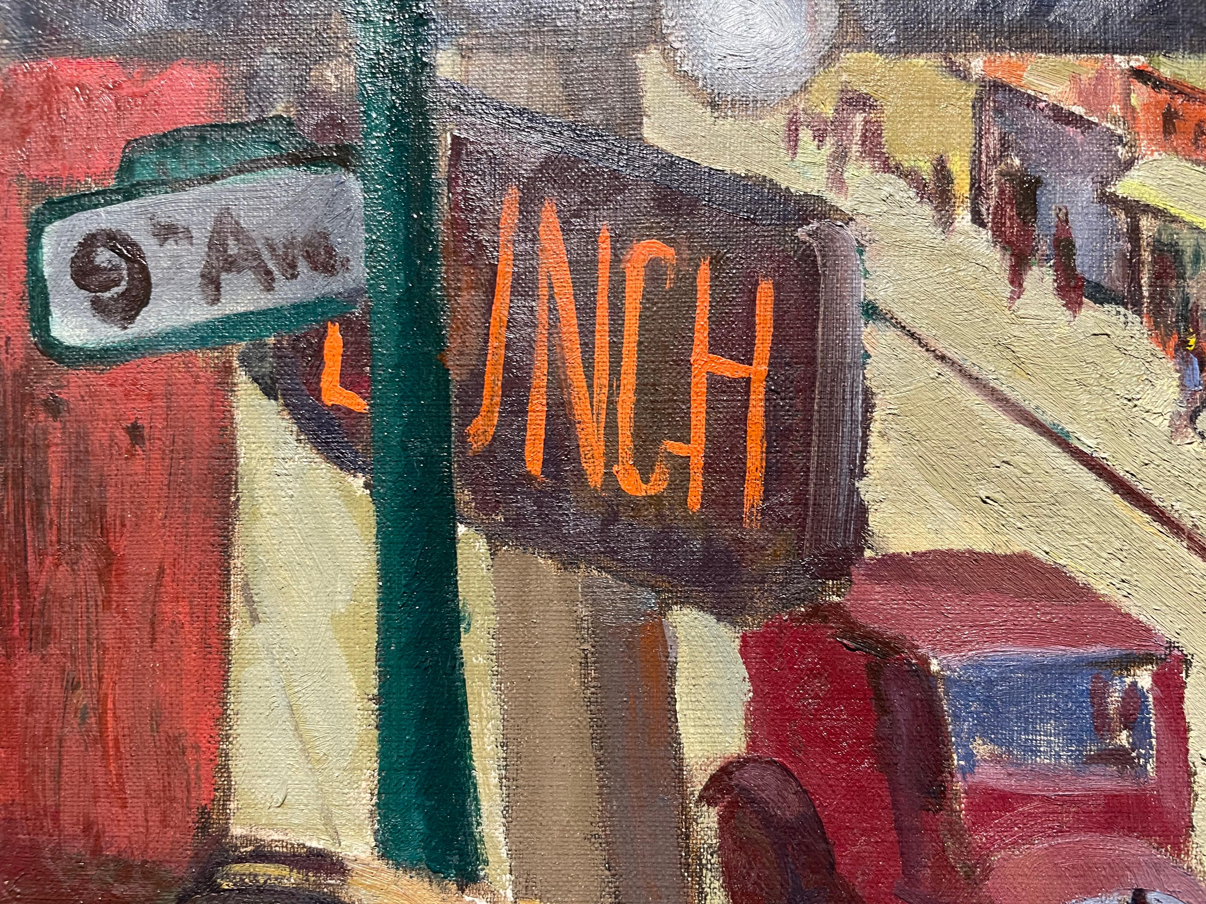 Ninth Avenue El (New York City), peinture à l'huile de paysage urbain du milieu du 20e siècle en vente 6