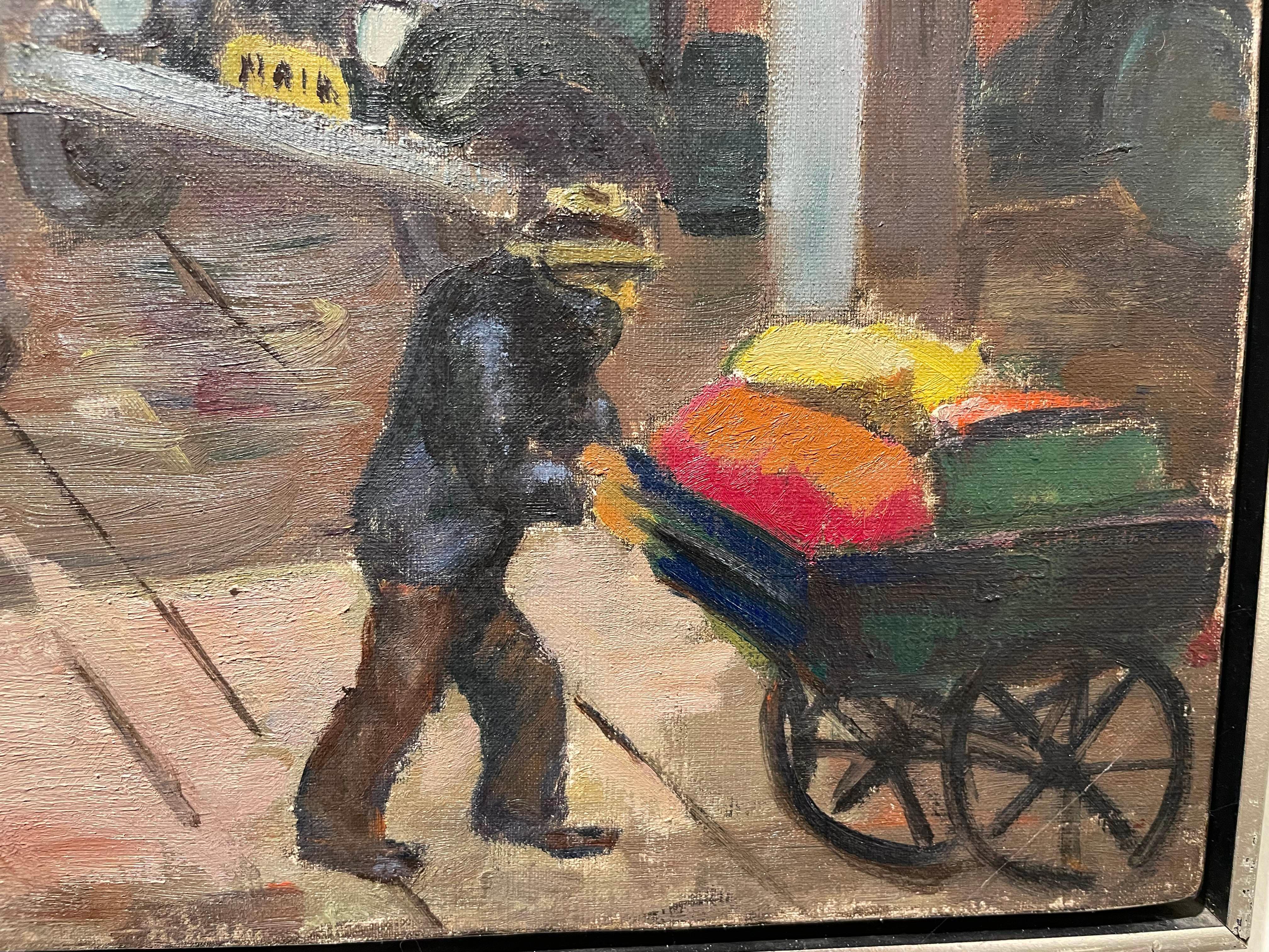 Ninth Avenue El (New York City), peinture à l'huile de paysage urbain du milieu du 20e siècle en vente 8