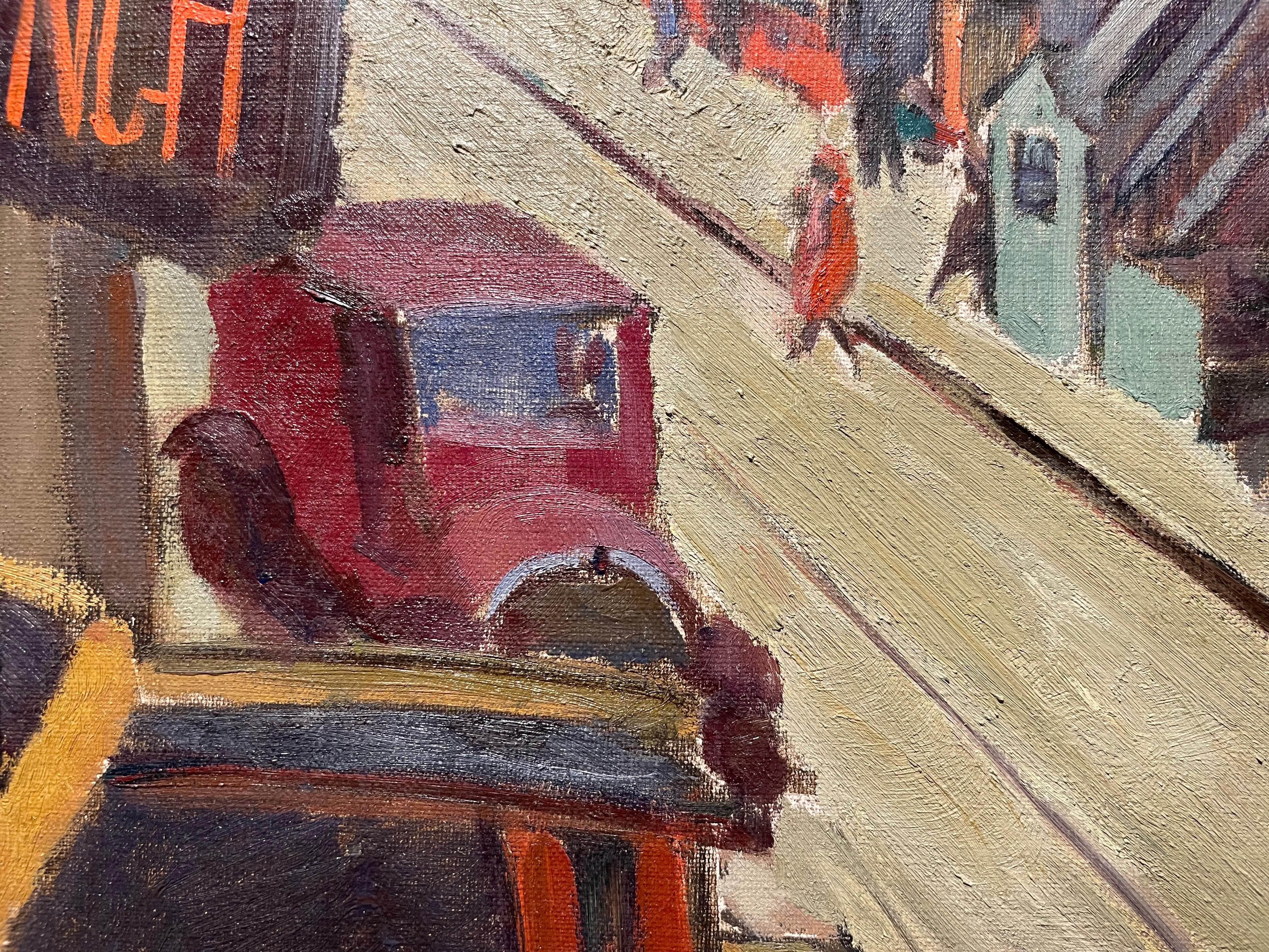 John Opper (américain, 1908-1994)
Ninth Avenue El (New York City), c. 1935
Huile sur toile
Signé en bas à gauche et au verso
30.125 x 24 pouces

Le Ninth Avenue El a été le premier chemin de fer surélevé de la ville de New York. Il a été inauguré en