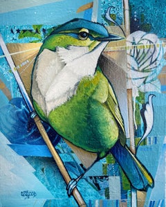 Directional Intent - Contemporary Green Bird Painting