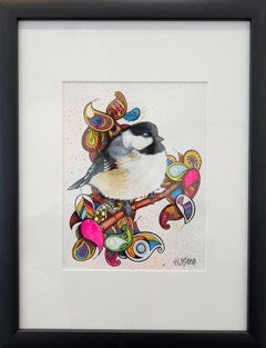 Paisley Chickadee 1 - Contemporary Chickadee Bird Painting