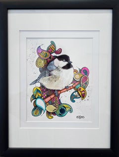 Paisley Chickadee 2 - Urban Chickadee Bird Painting