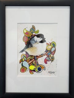 Paisley Chickadee 3 - Contemporary Chickadee Bird Framed Wall Art