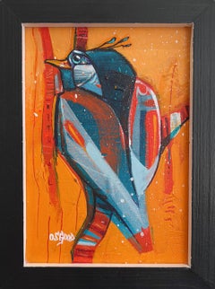 Turquoise Dawn Hopper - Contemporary Urban Bird Painting