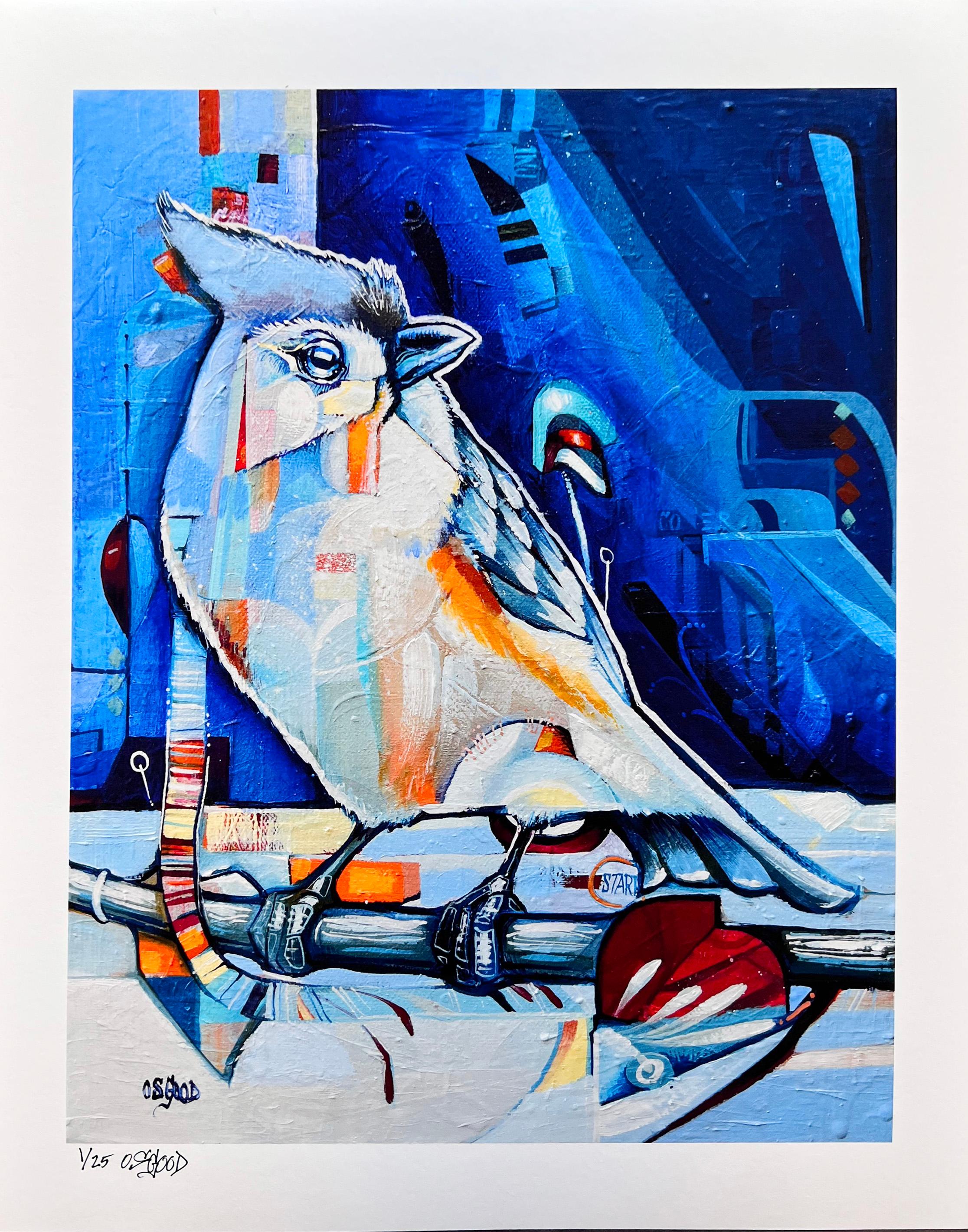 'The Time of Reflection Fine Art Print ' is a contemporary bird fine art print by contemporary urban artist John Osgoodl. It measures  16 x 12 inches in size, with the printed image itself spanning 12.5 x 10 inches. This piece is part of a limited
