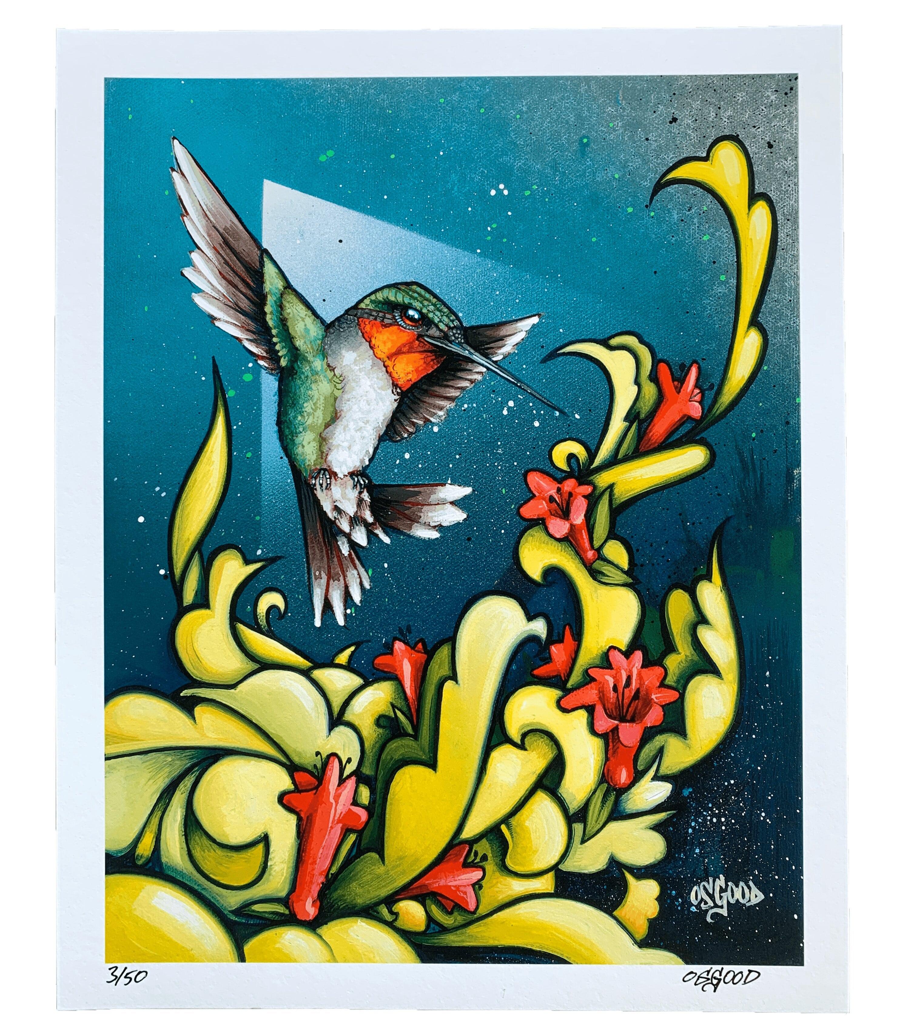 'Velocity & Vibrancy Fine Art Print' is a hummingbird fine art print by contemporary urban artist John Osgoodl. It measures 10 x 8 inches. This piece is part of a limited edition collection, with only 50 copies available. Each copy is individually