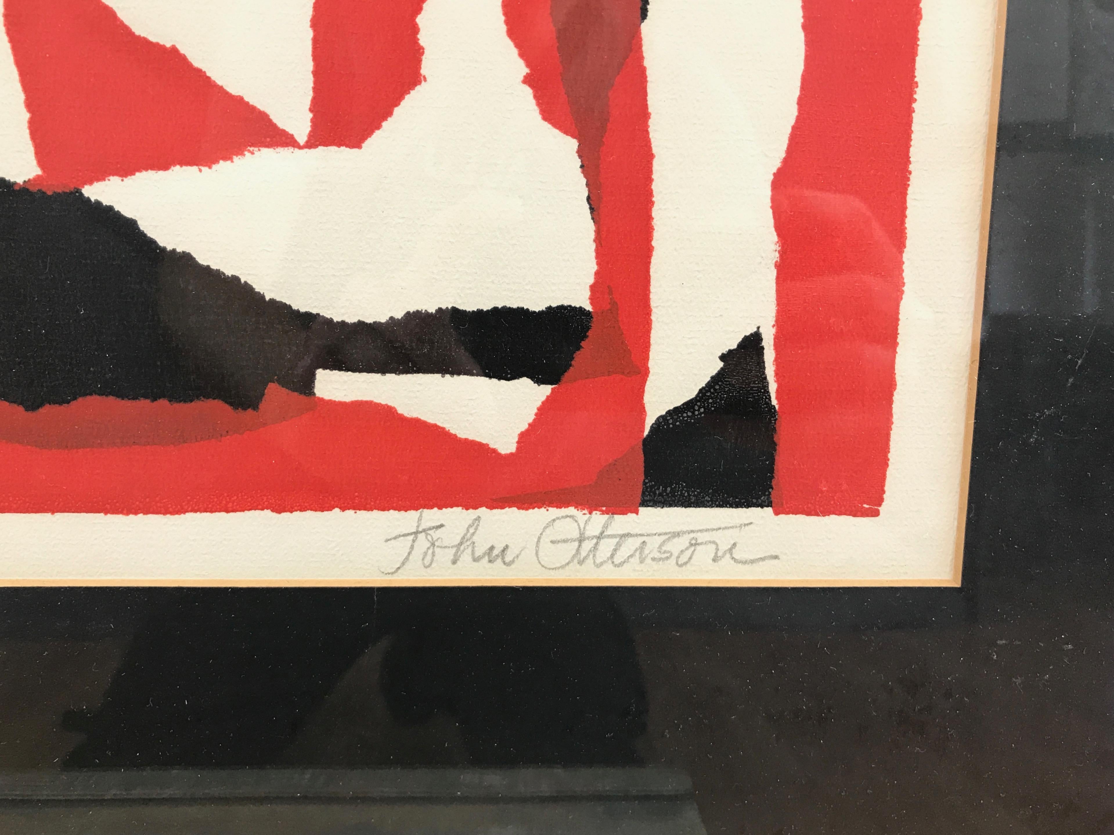 Mid-Century Modern John Otterson “Broken Red” Abstract Serigraph, Signed & Numbered, Early 1950s