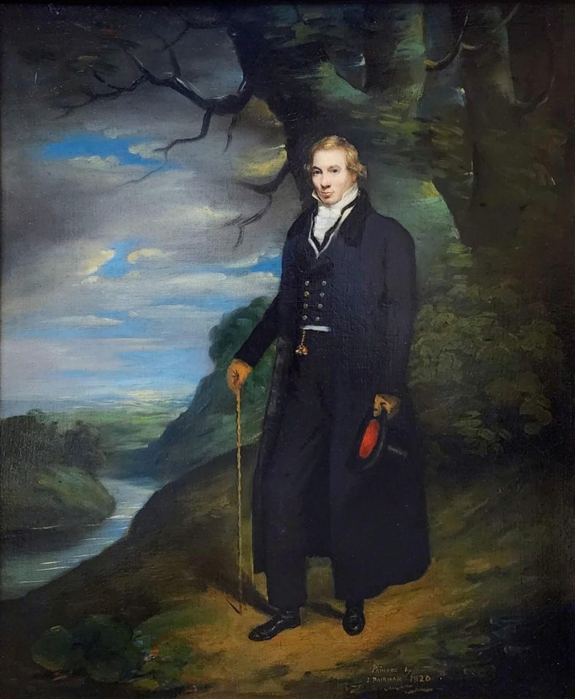 Porträt eines Gentleman in einer Landschaft, schottische Porträts, Porträt, Wealthy  – Painting von John Pairman