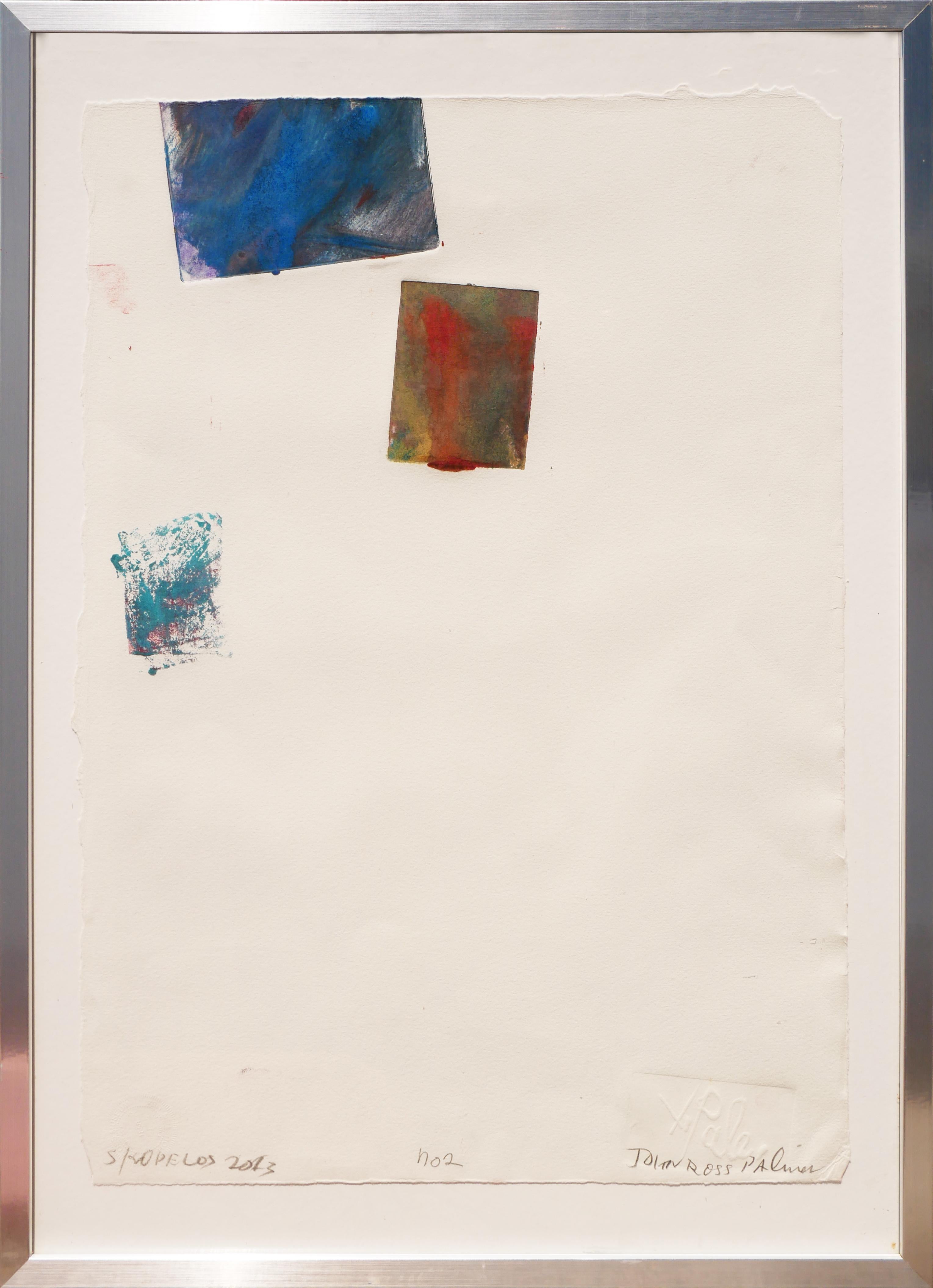 Skopolos Greece Monoprint No. 2 - Impression contemporaine abstraite orange, bleue et sarcelle - Mixed Media Art de John Palmer