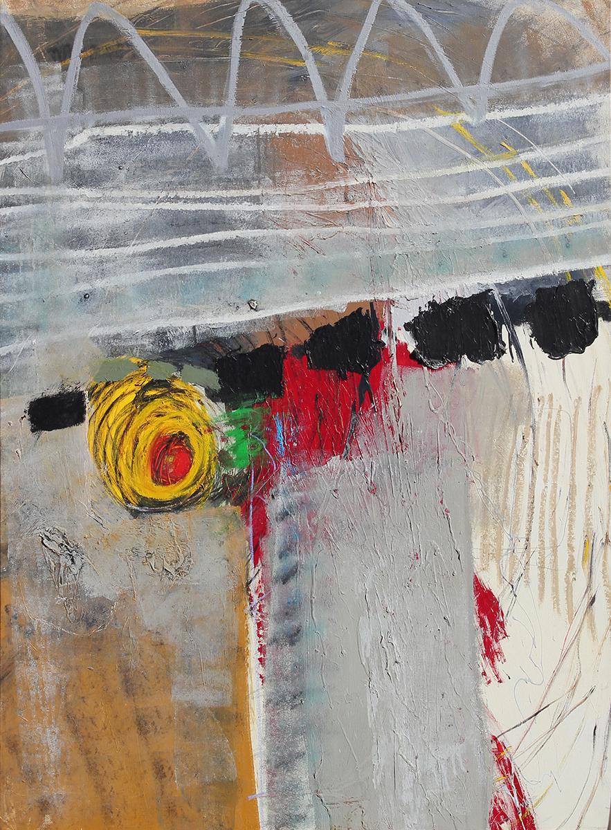 John Palmer Abstract Painting - Gray, Red, Green, and Yellow Abstract Expressionist Painting