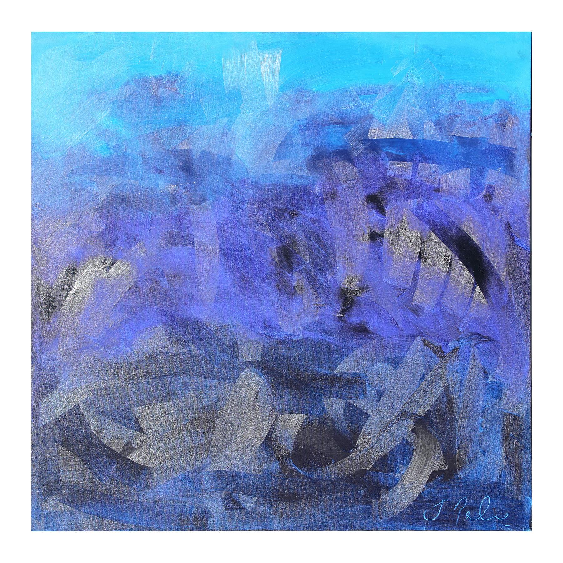 Square Blue Toned Abstract Expressionist Painting 2