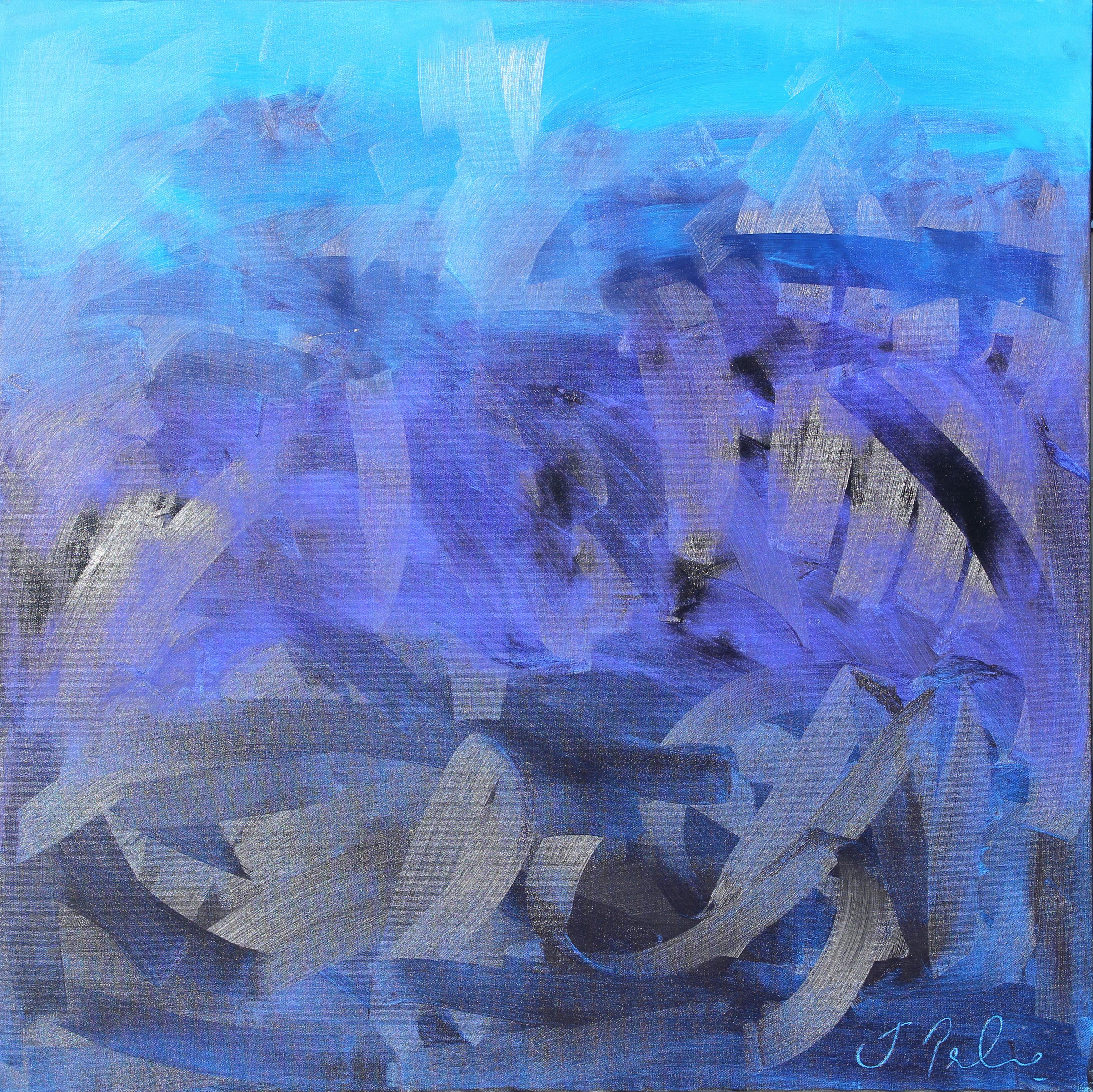 John Palmer Abstract Painting - Square Blue Toned Abstract Expressionist Painting