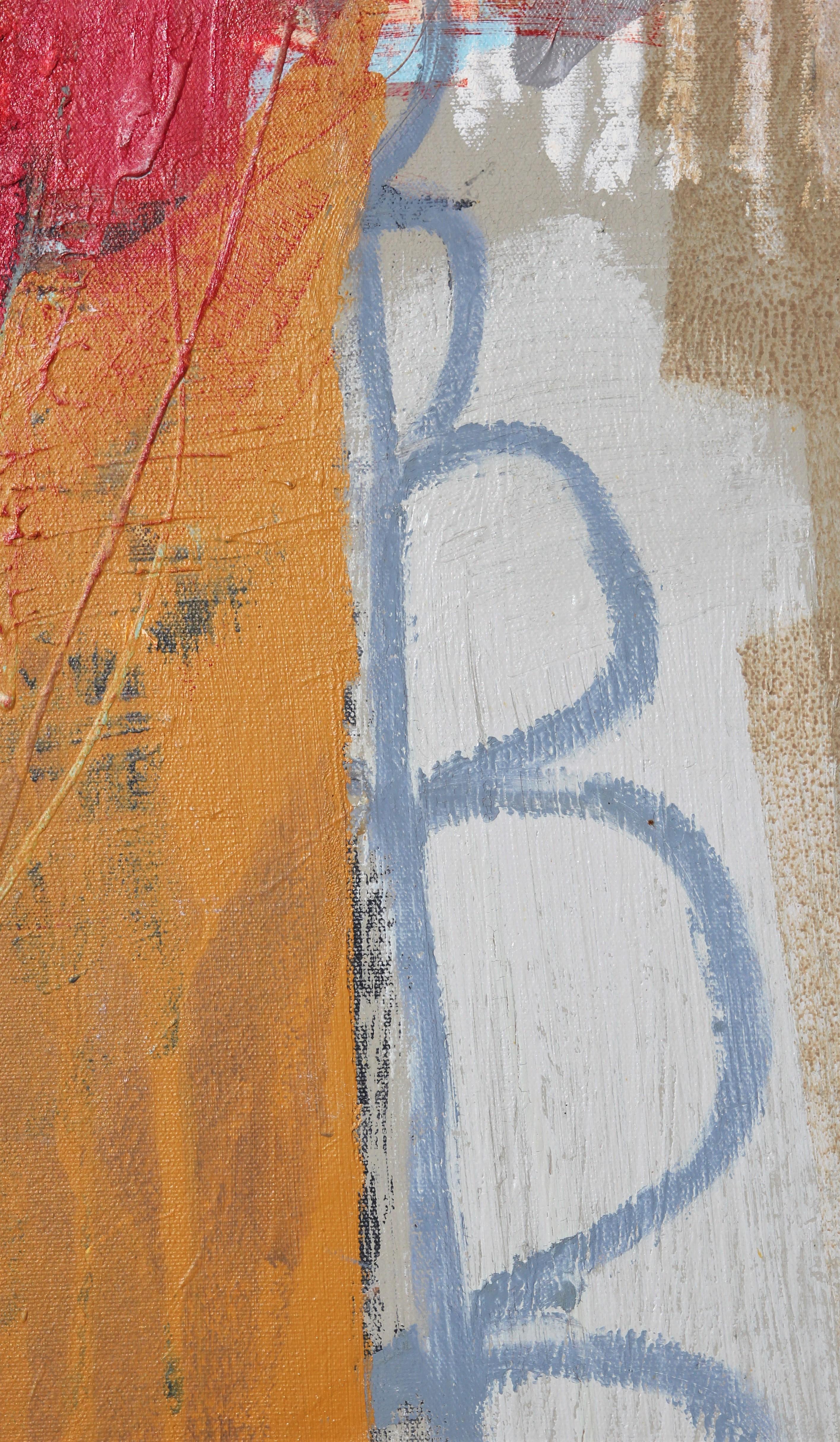 Gelbes, rotes, blaues und grünes abstraktes geometrisches Gemälde (1/4) (Braun), Abstract Painting, von John Palmer