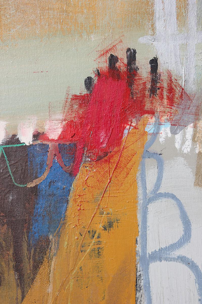 Abstract Painting John Palmer - Peinture géométrique abstraite aux tons jaunes, rouges, bleus et verts (1/4)