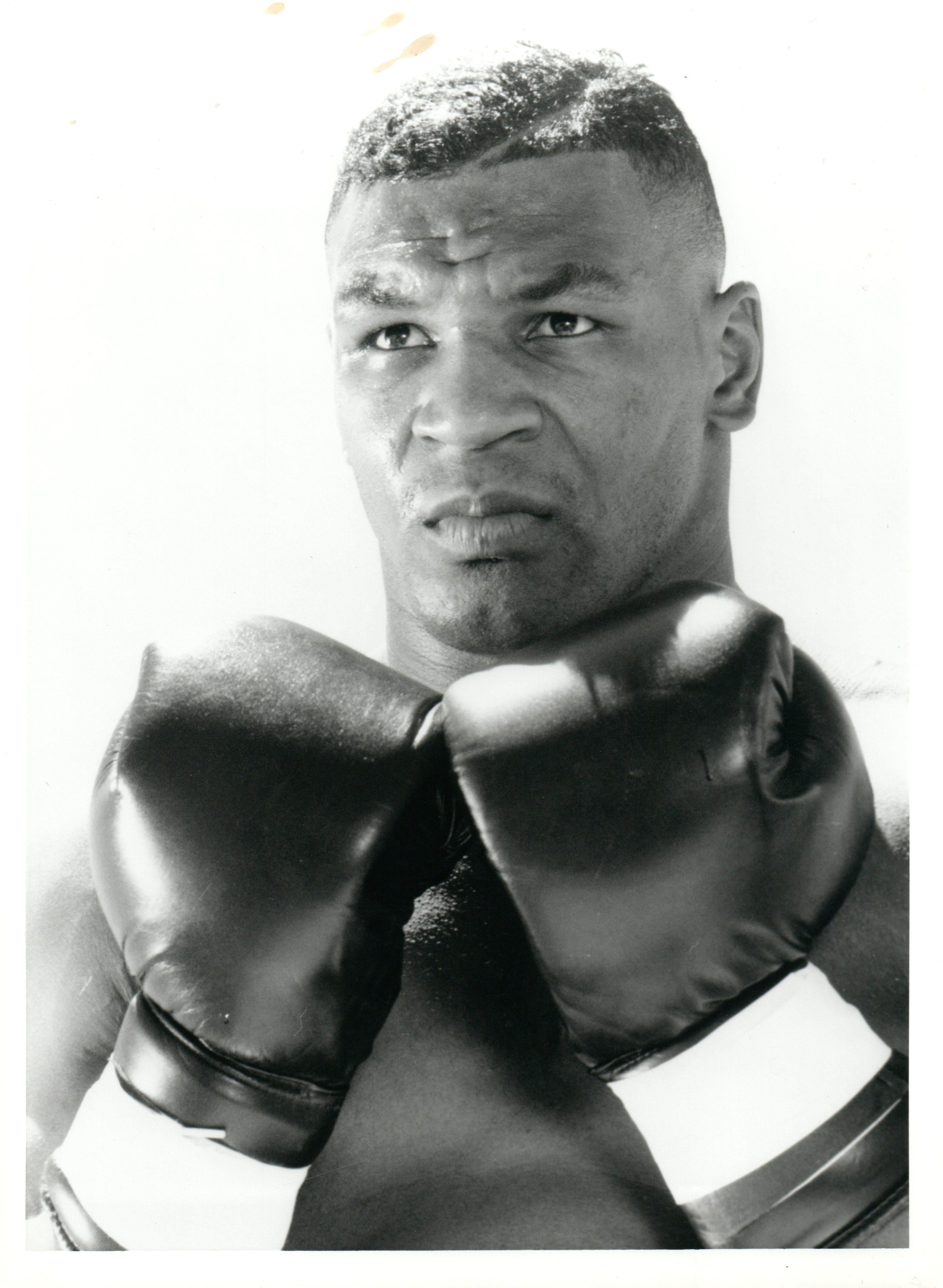 John Paschall Black and White Photograph - Mike Tyson in Boxing Gloves Vintage Original Photograph