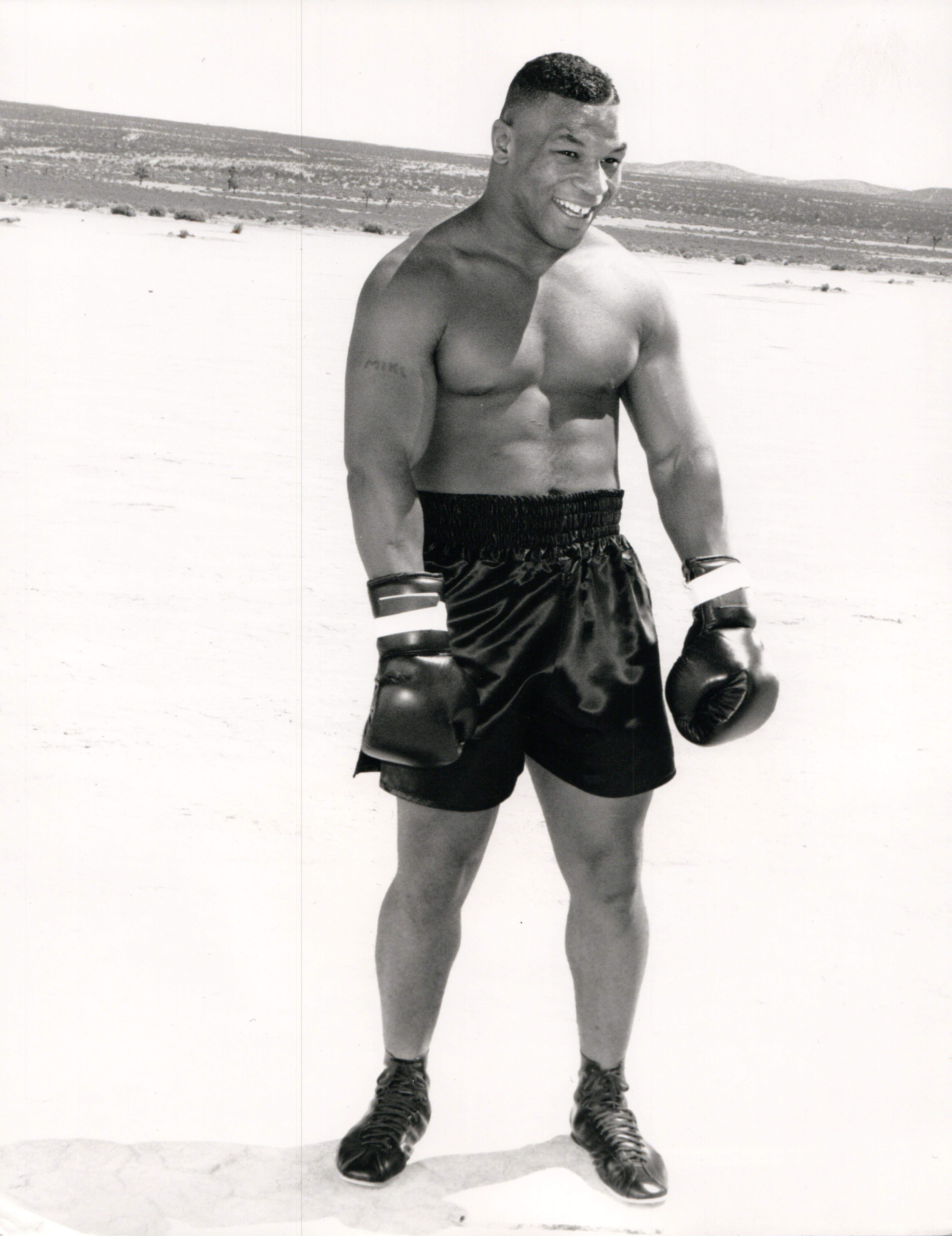 John Paschall Portrait Photograph - Mike Tyson Smiling in Gloves Vintage Original Photograph