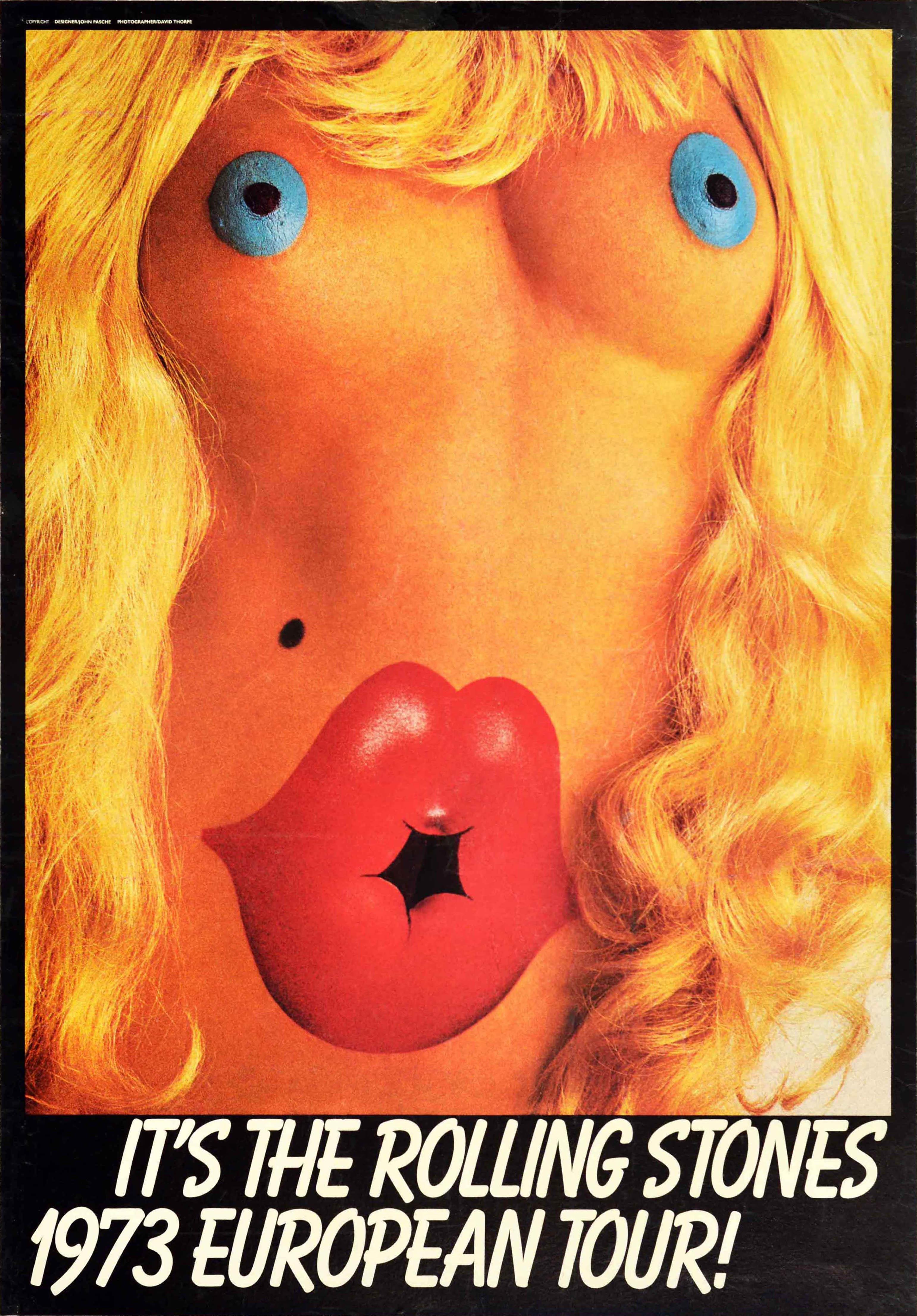 John Pasche, David Thorpe Print - Original Vintage Music Concert Poster Rolling Stones European Tour Nude Pasche