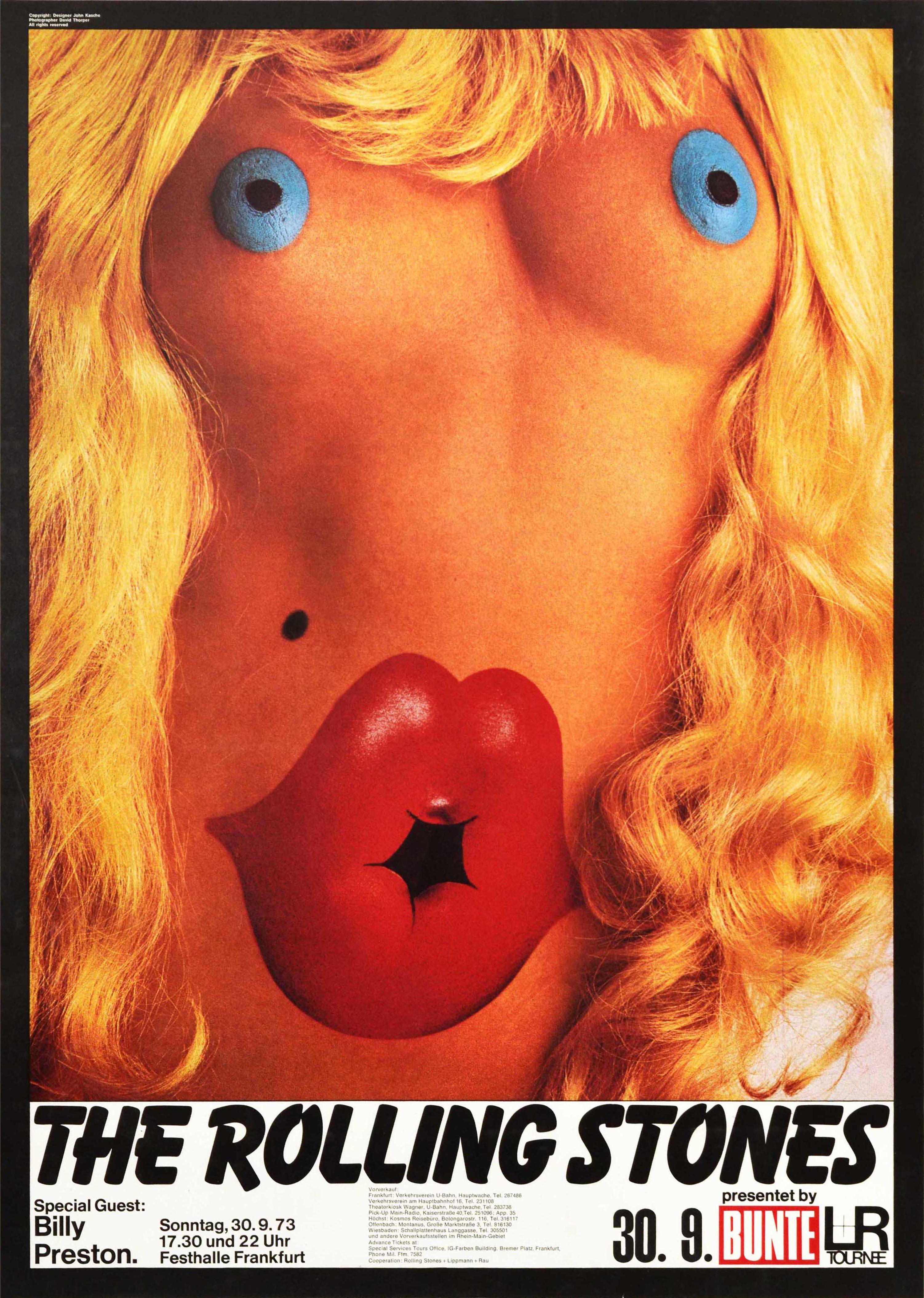 John Pasche David Thorpe Print - Original Vintage Poster The Rolling Stones Billy Preston 73 Nude Blonde Hot Lips