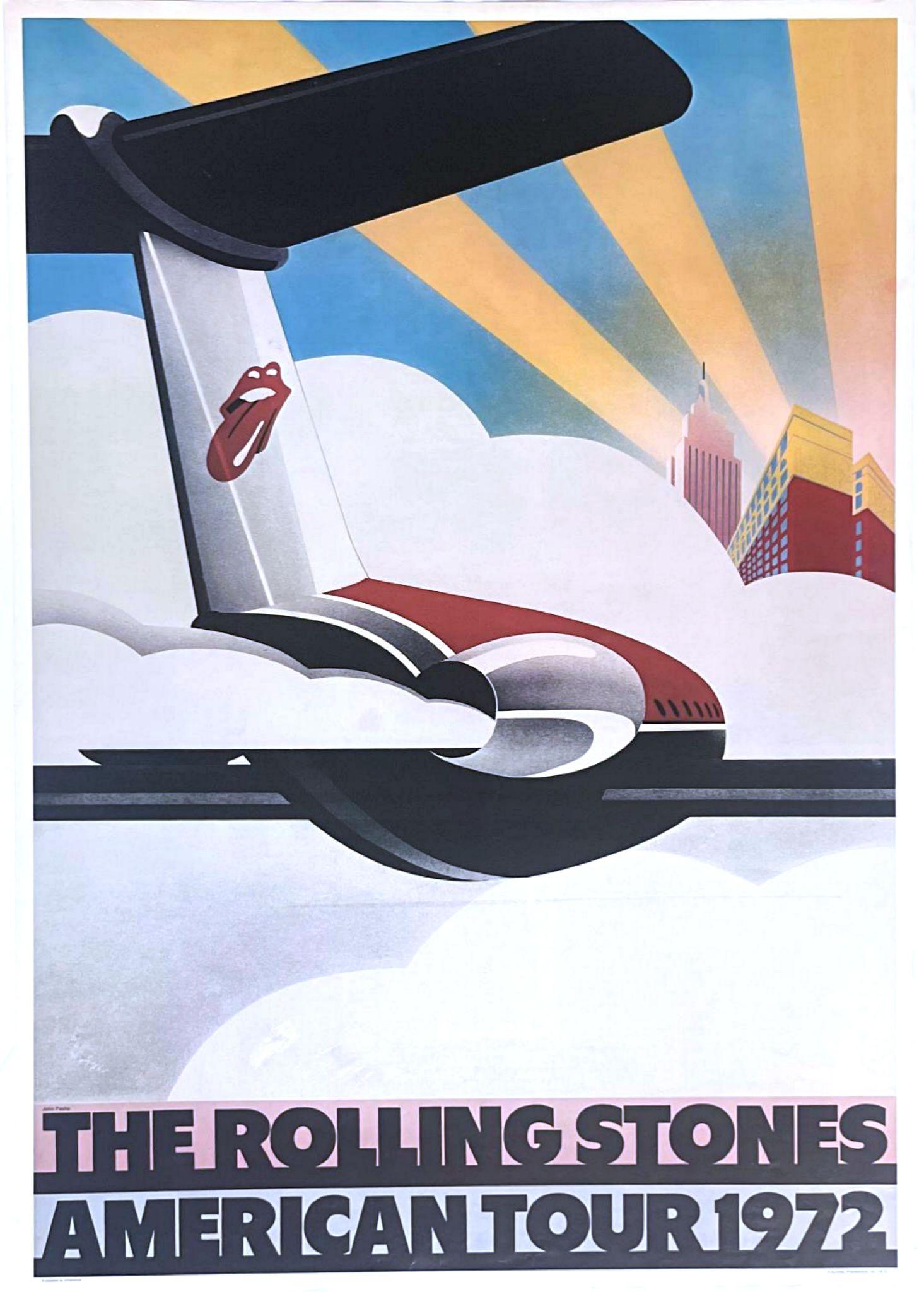 Gira americana de los Rolling Stones, raro cartel original de 1972 diseñado por John Pasche