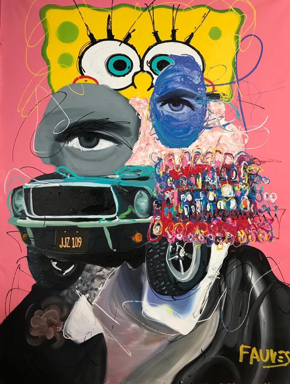 "Breaking Good" mixed media painting 70x54 inch by John Paul Fauves 