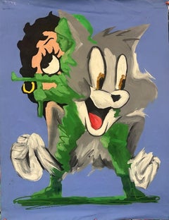 "Gatto nel cielo" Pittura a tecnica mista 39" x 31" pollici di John Paul Fauves