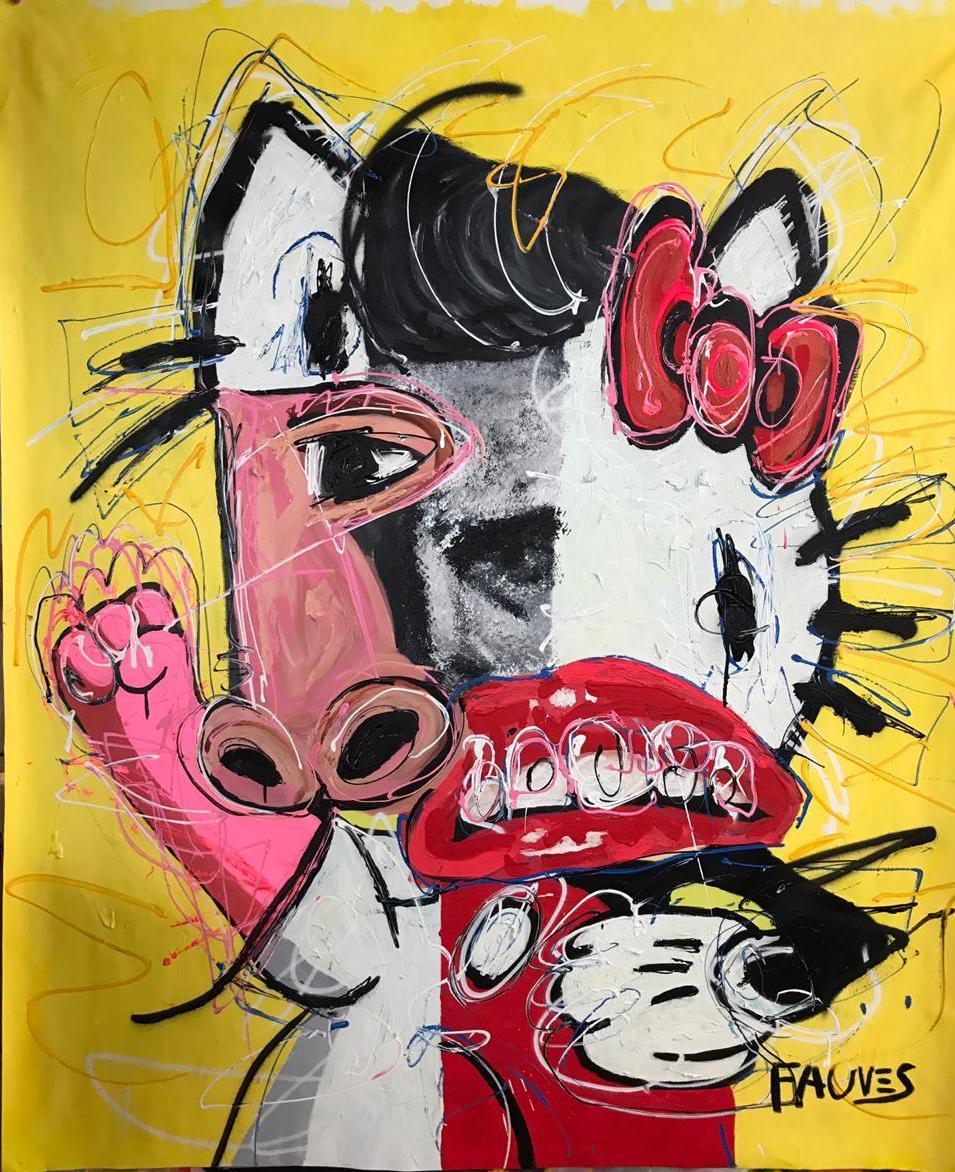 "Hello Dean" Mixed media Painting 67x54 inch par John Paul Fauves 

De la série "Alts iz farloyrn" ("Tout est perdu")
2019
Techniques mixtes, acrylique et huile sur toile 
63" × 53" pouces 

"Alts iz farloyrn" ("Tout est perdu")
"Alts iz Farloyrn" -