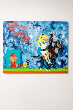 "Mario SAFE my GUCCI ass" Mixed media Painting 37" x 48" in by John Paul Fauves