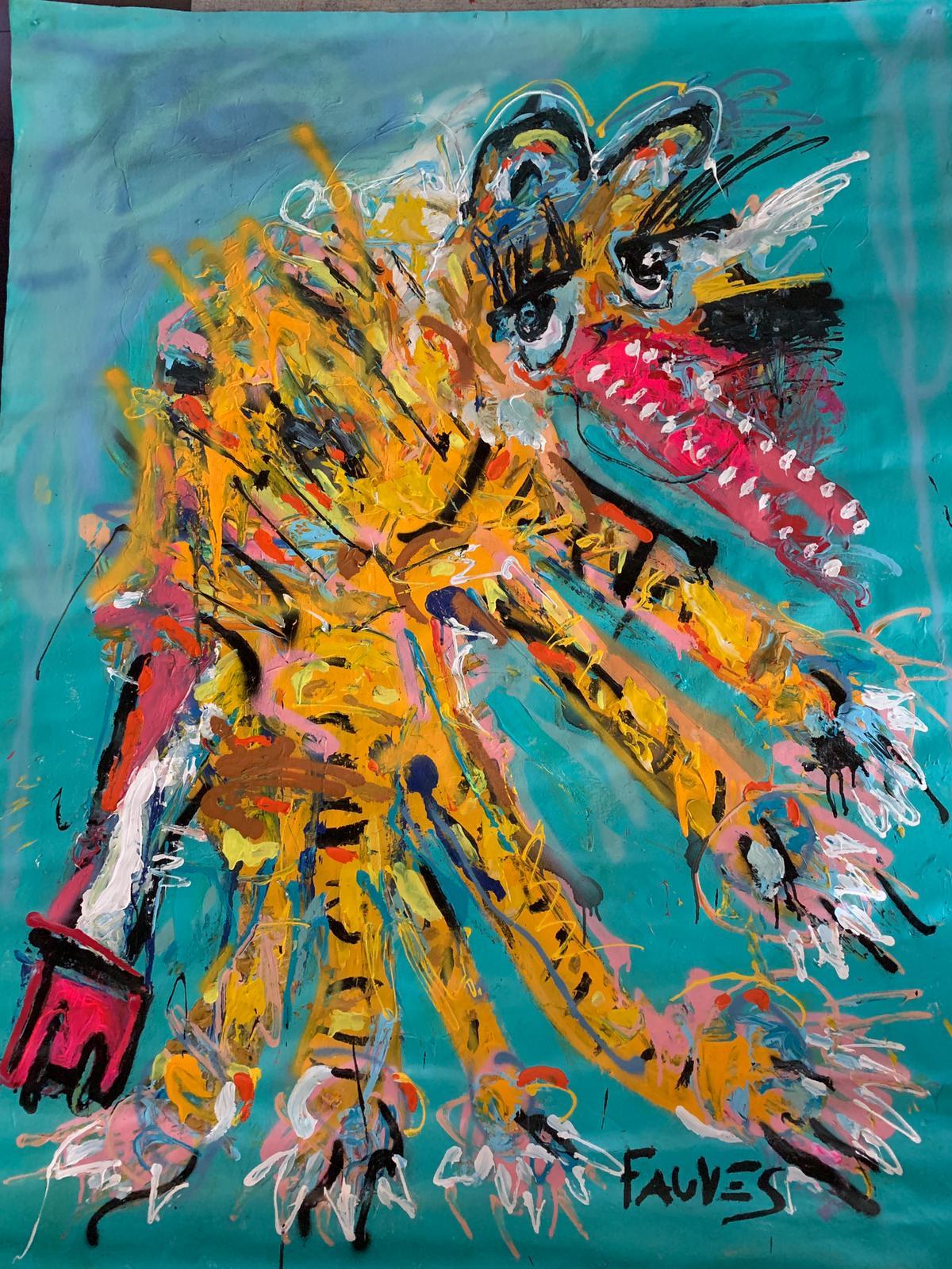 "Tiger Skin" mixed media painting 58"x46 in by John Paul Fauves 