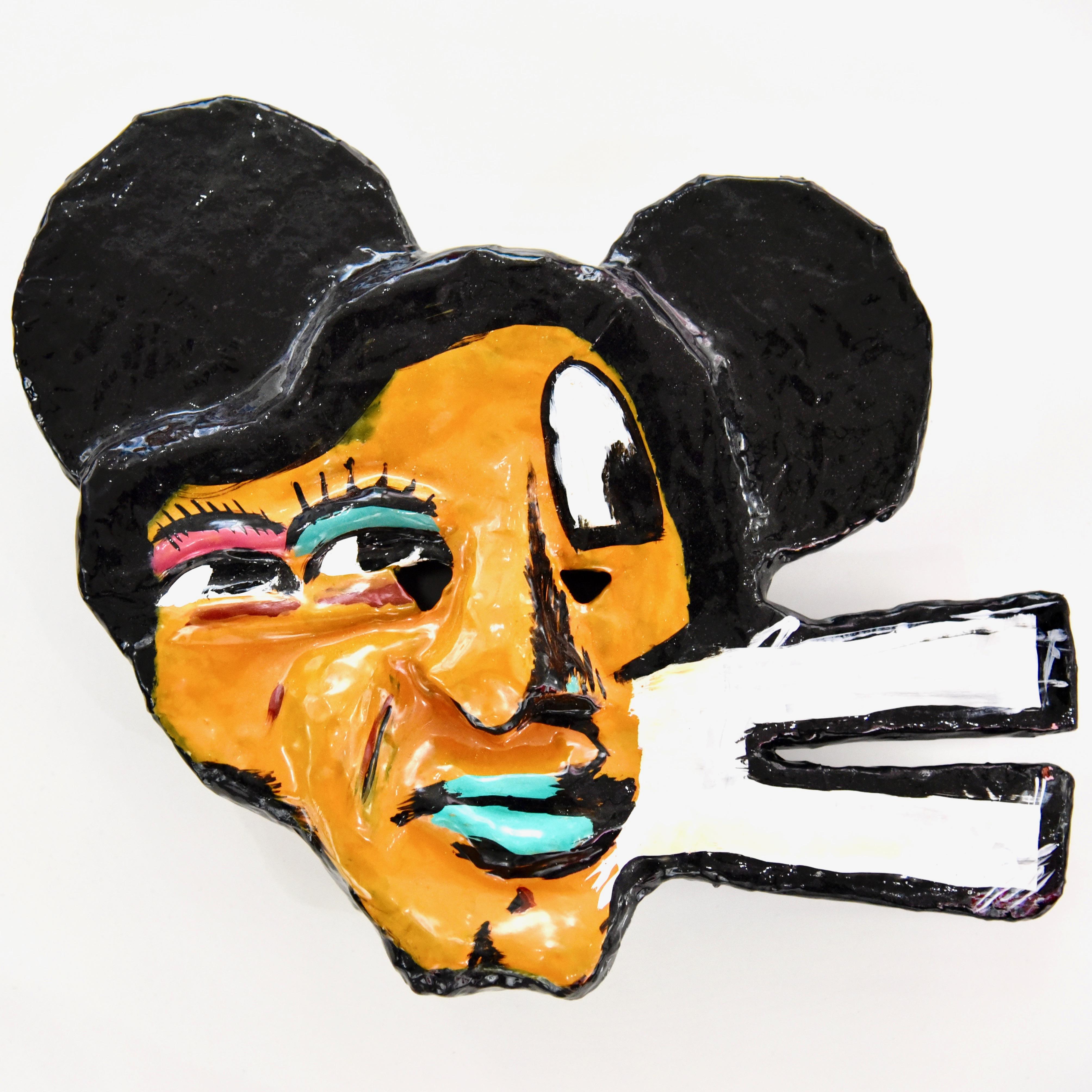 Einzigartige Sammlermaske von John Paul Fauves 
Acryl über Pappmaché

John Paul Fauves (geboren 1980) ist ein zeitgenössischer Künstler aus Costa Rica. Sein künstlerischer Weg begann bereits in jungen Jahren, als er Schüler von Joaquin Rodriguez del