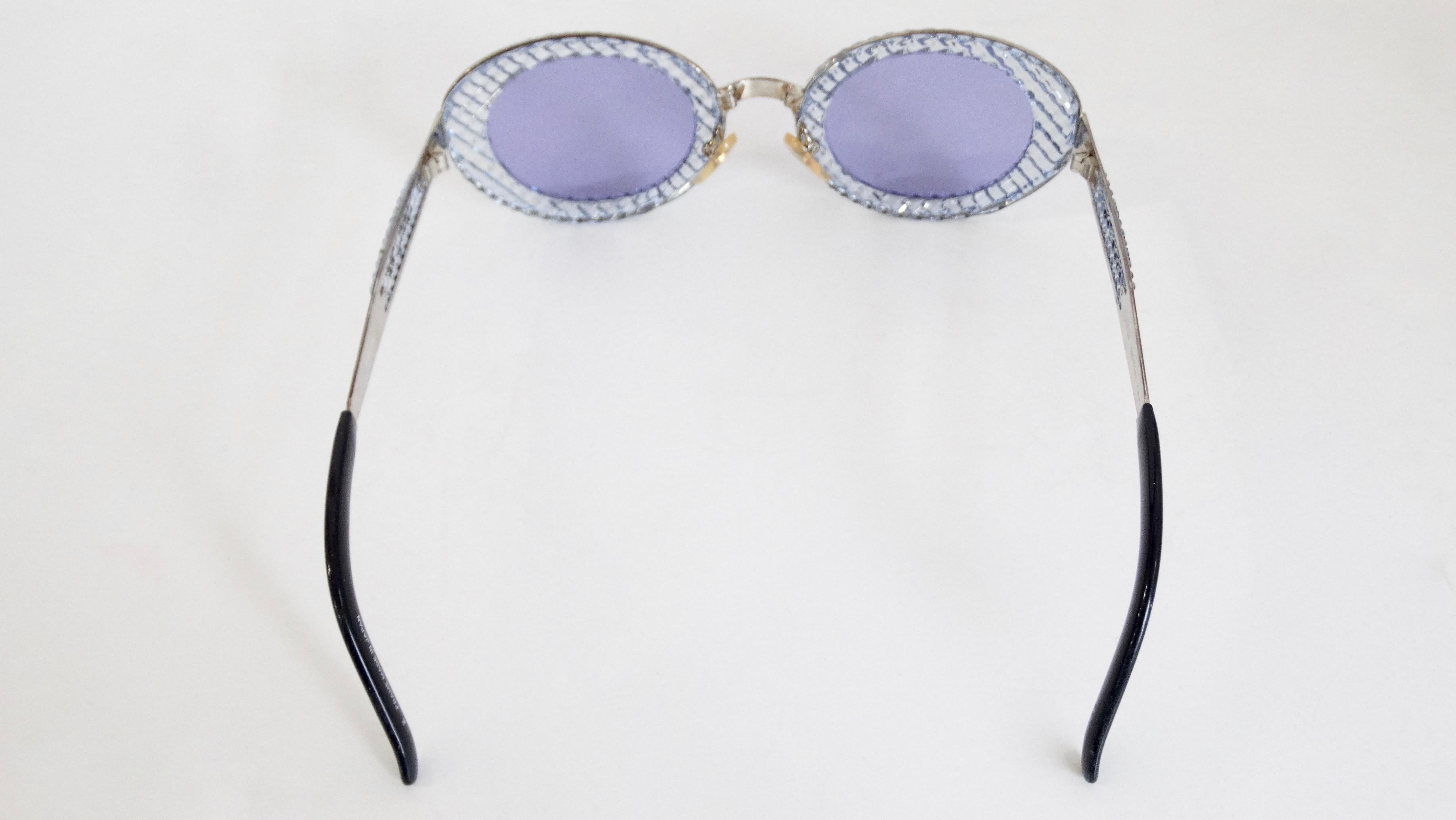 John Paul Gaultier 1990s Textured Blue Oval Fancy Sunglasses  5