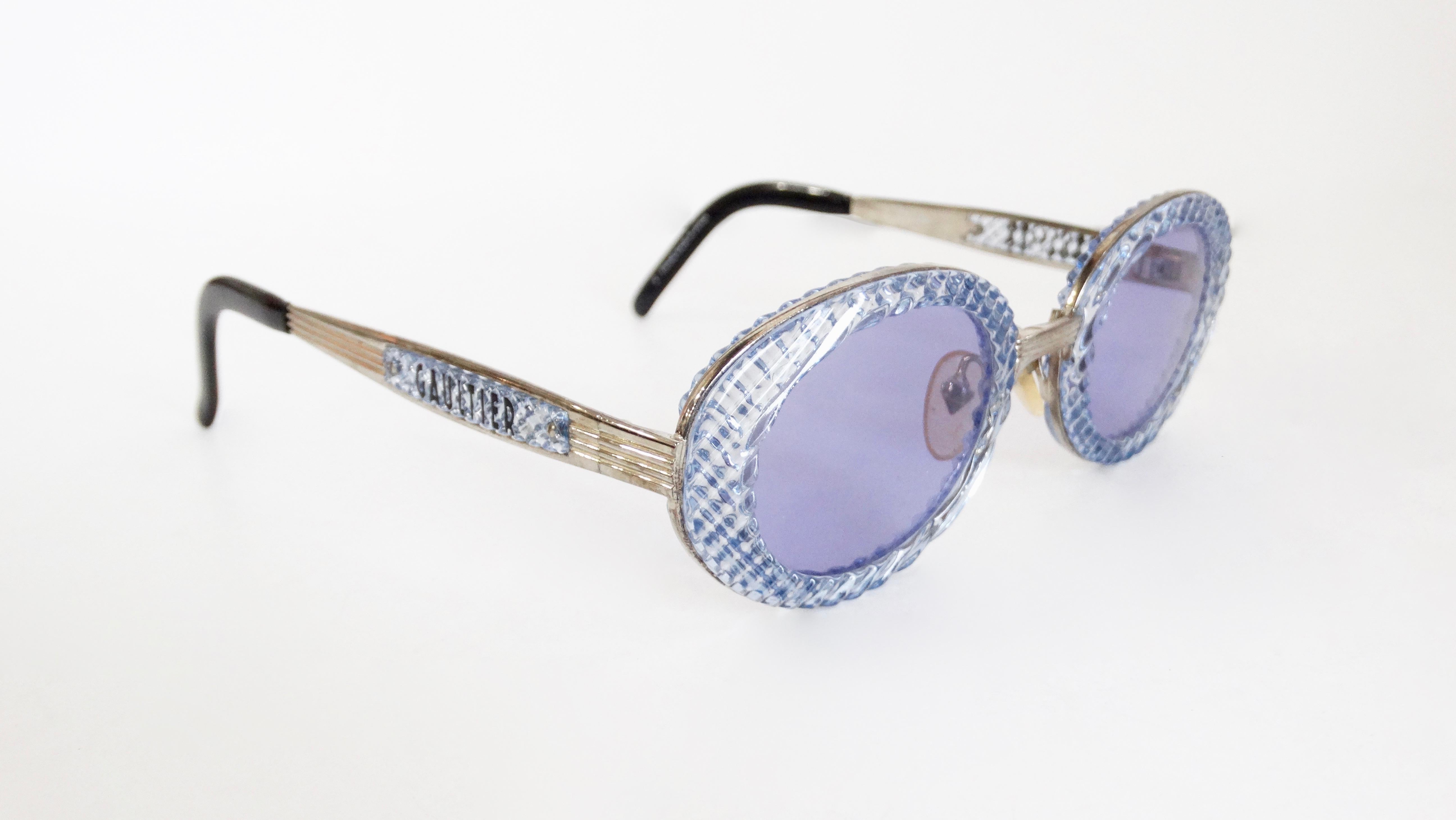 John Paul Gaultier 1990s Textured Blue Oval Fancy Sunglasses  4
