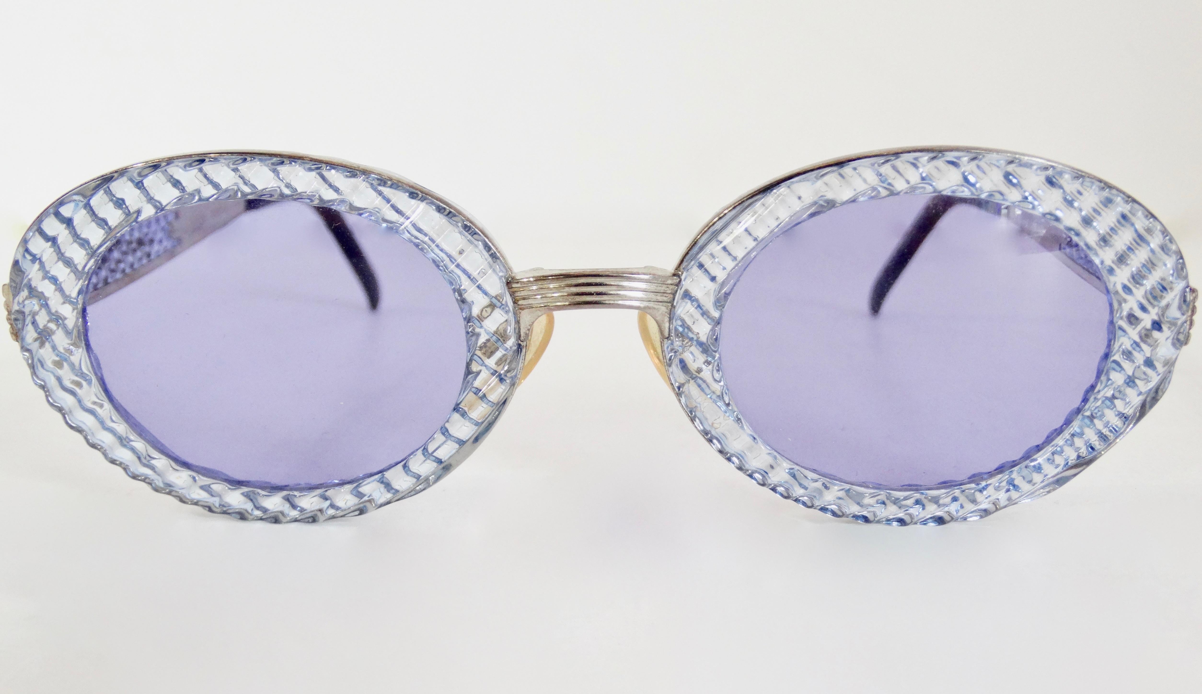 John Paul Gaultier 1990s Textured Blue Oval Fancy Sunglasses  3