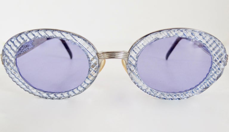 John Paul Gaultier 1990s Textured Blue Oval Fancy Sunglasses For Sale at 1stdibs