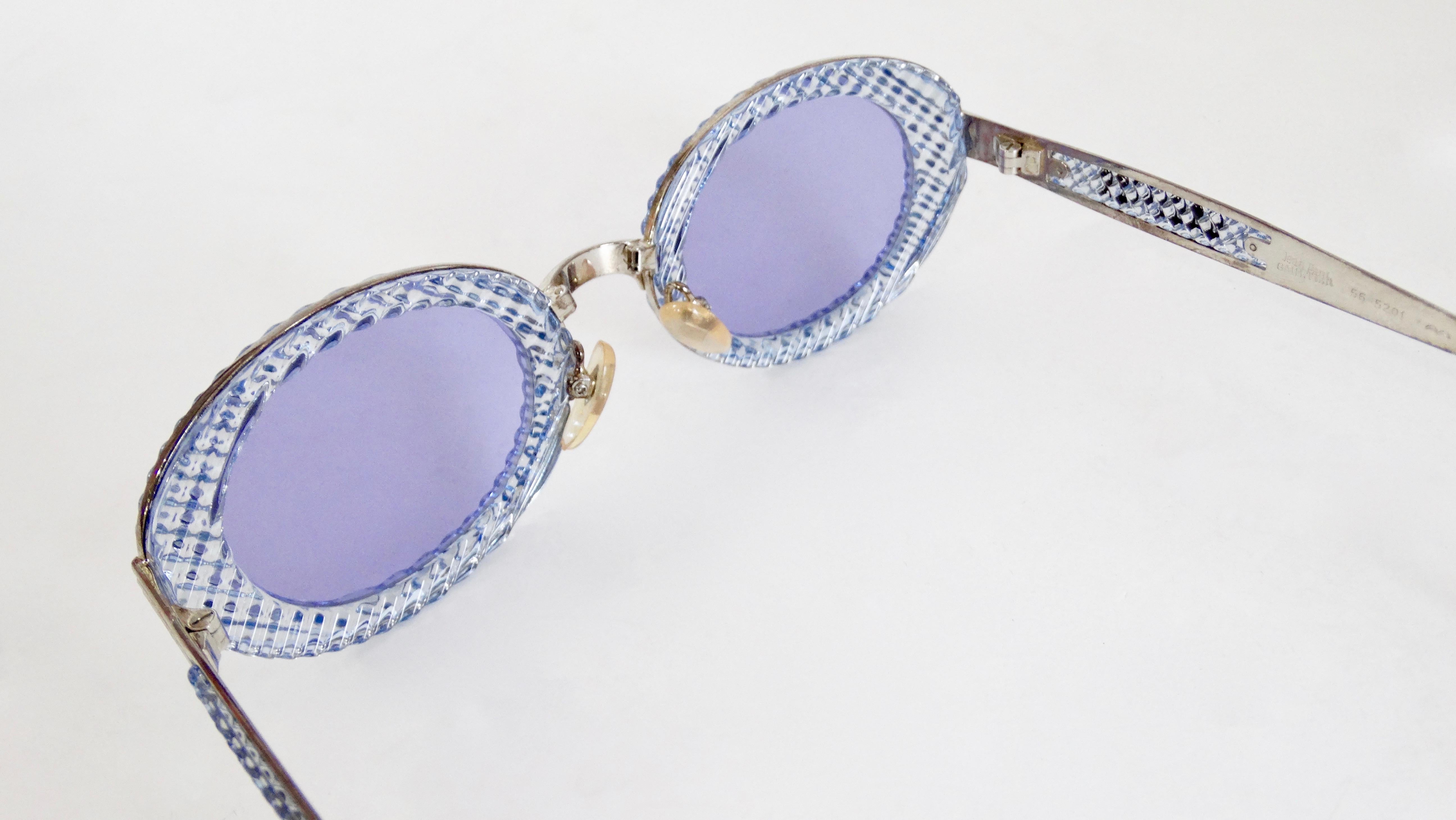 Women's or Men's John Paul Gaultier 1990s Textured Blue Oval Fancy Sunglasses 