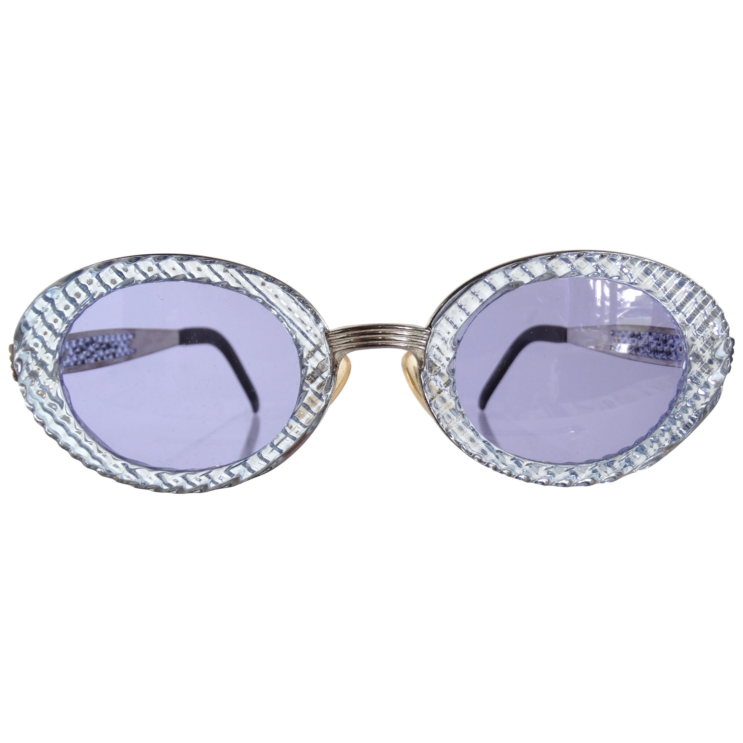 John Paul Gaultier 1990s Textured Blue Oval Fancy Sunglasses 